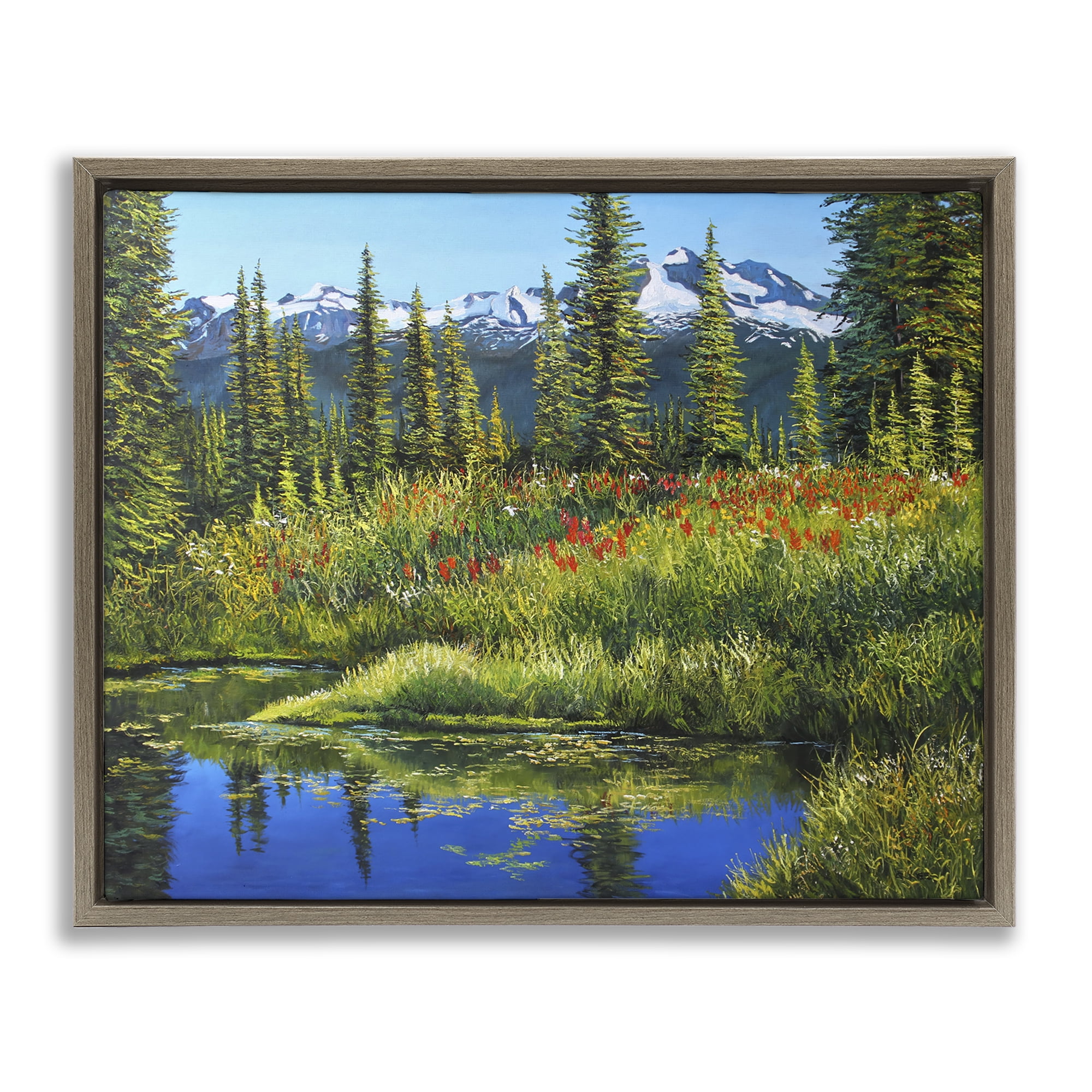 Stupell Industries High Country Summer Landscape & Nature Painting Brown Floater Framed Canvas Art Print Wall Art, 21 x 17