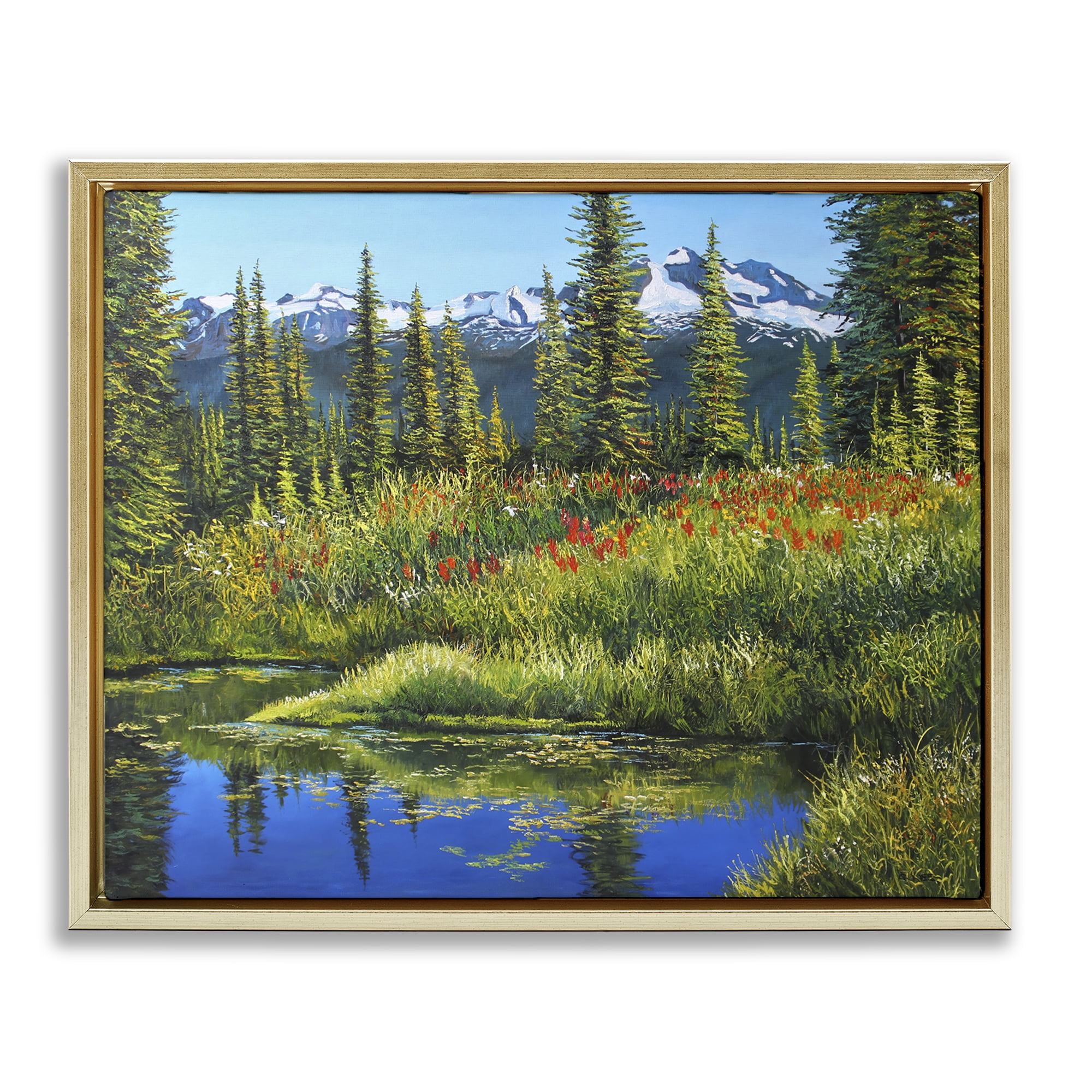 Stupell Industries High Country Summer Landscape & Nature Painting Gold Floater Framed Canvas Art Print Wall Art, 31 x 25