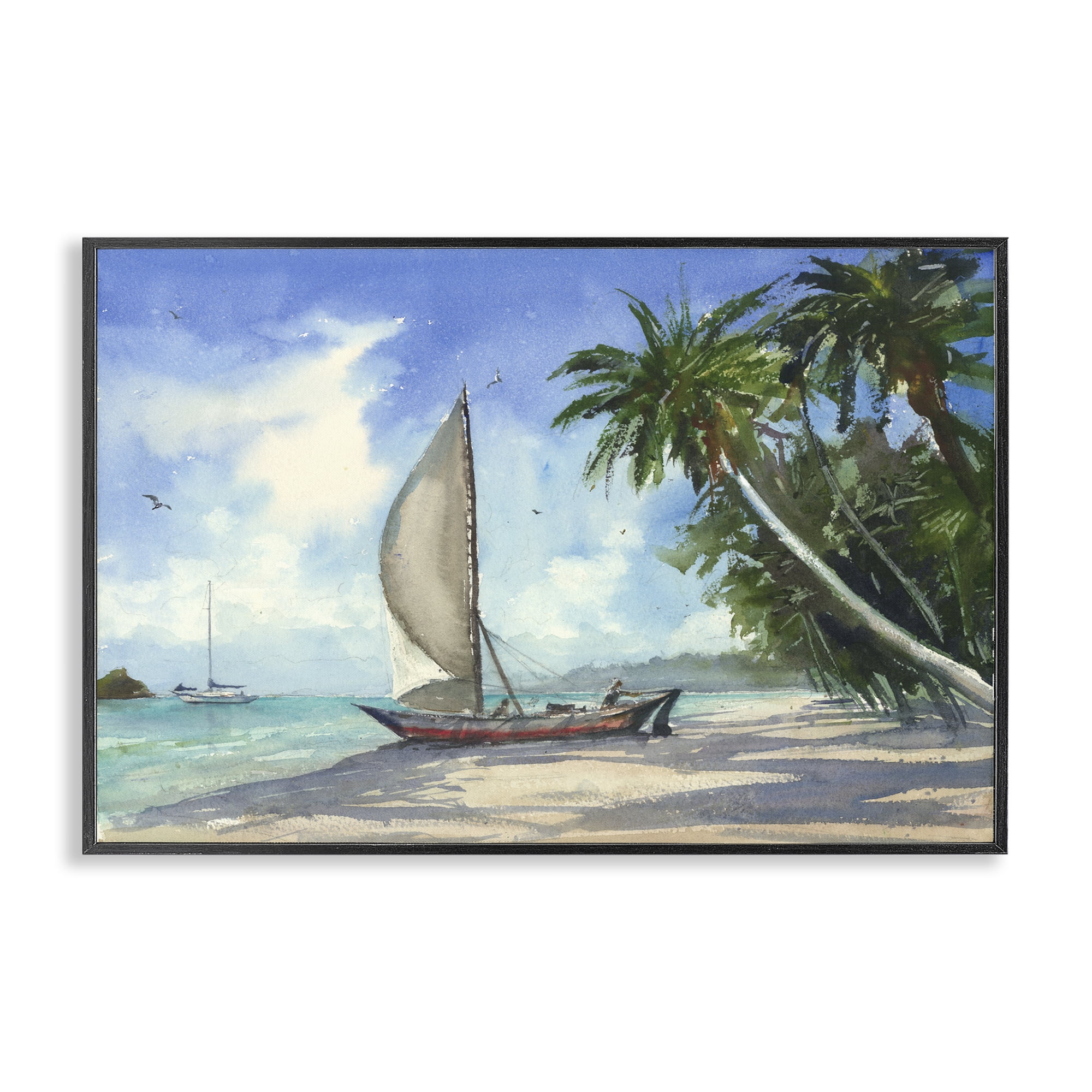 Stupell Industries High & Dry Boat on Shore Nautical & Beach Painting Black Framed Art Print Wall Art, 30 x 20