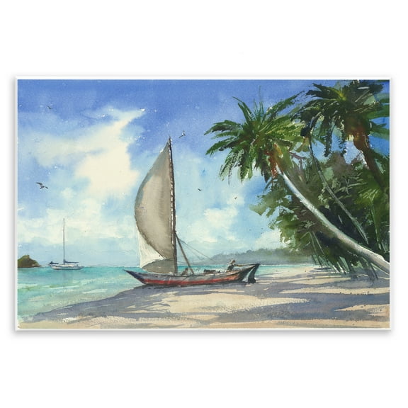 Stupell Industries High & Dry Boat on Shore Nautical & Beach Painting Unframed Art Print Wall Art, 15 x 10