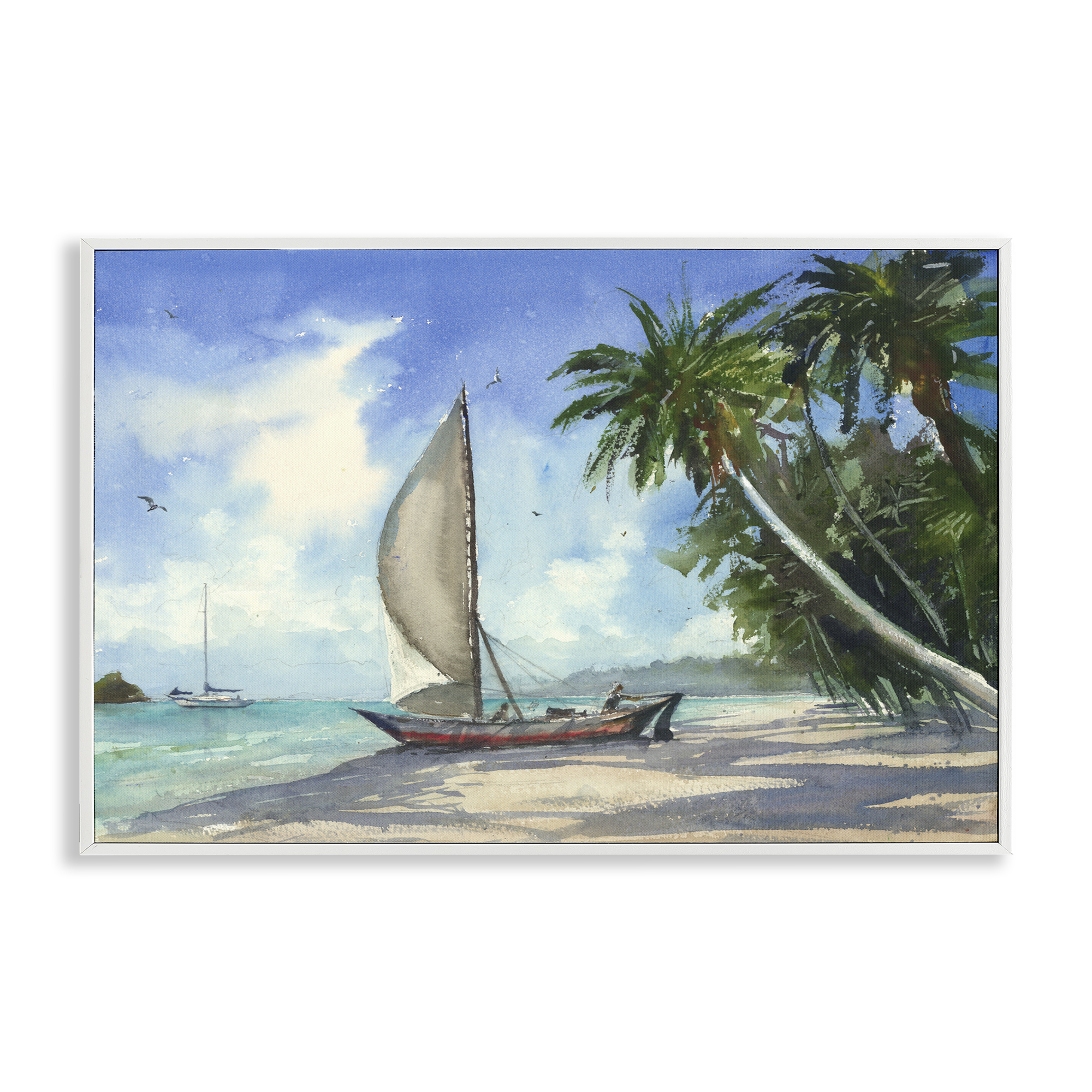 Stupell Industries High & Dry Boat on Shore Nautical & Beach Painting White Framed Art Print Wall Art, 18 x 12