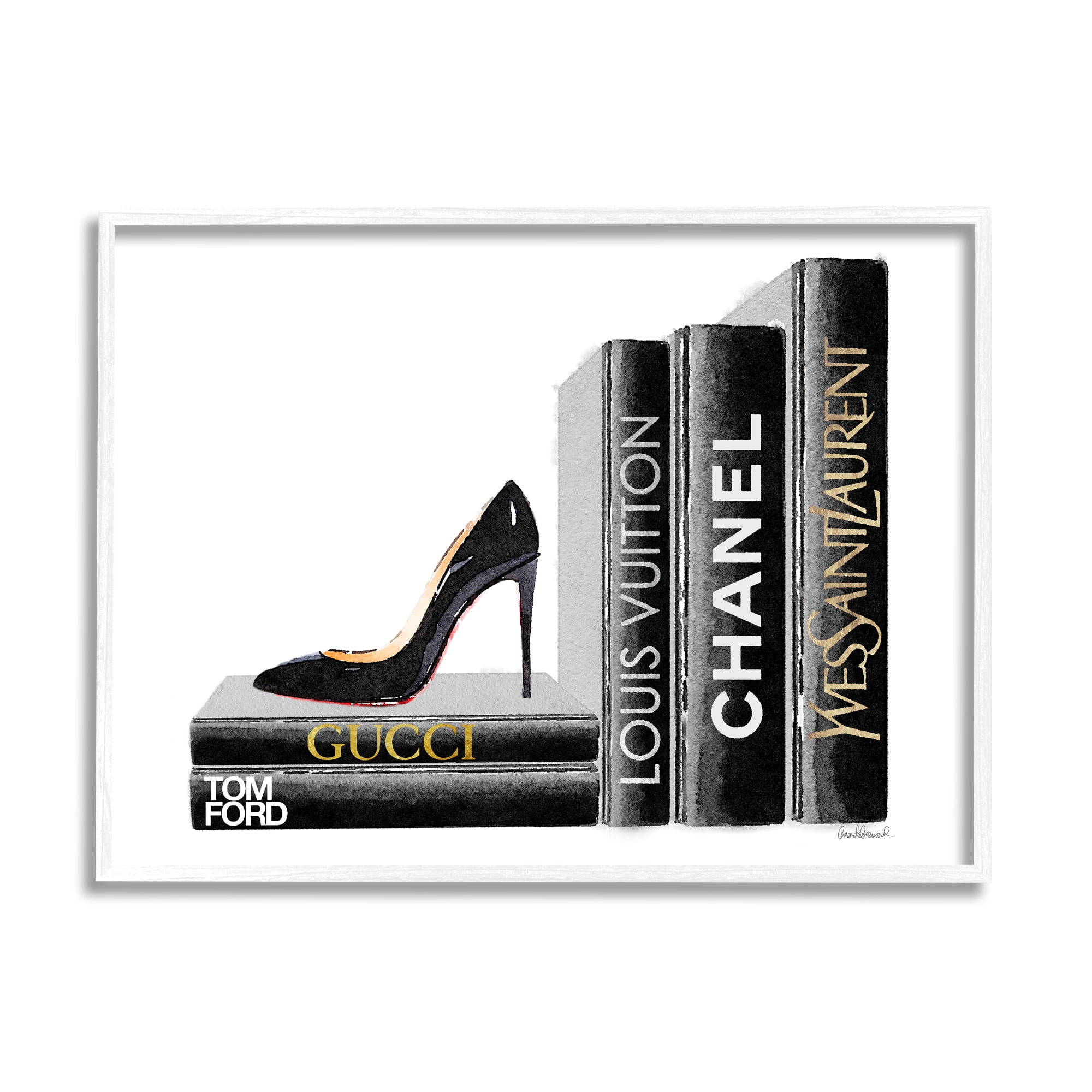 Stupell Industries High Fashion Black Book Shelf with Stilettos Heel, 16 x 20,Design by Amanda Greenwood