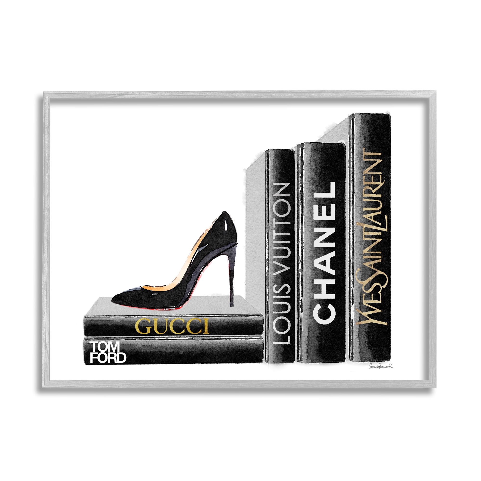Stupell Industries High Fashion Black Book Shelf with Stilettos Heel, 24 x 30,Design by Amanda Greenwood