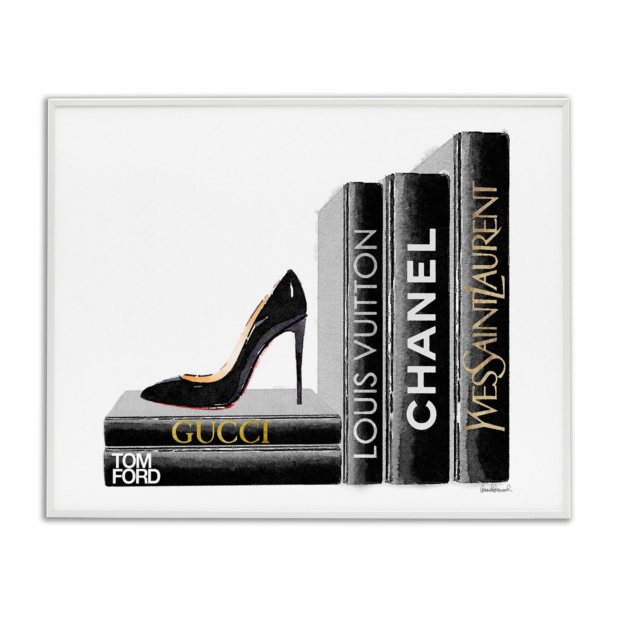 Stupell Industries High Fashion Black Book Shelf with Stilettos Heel, 24 x 30,Design by Amanda Greenwood