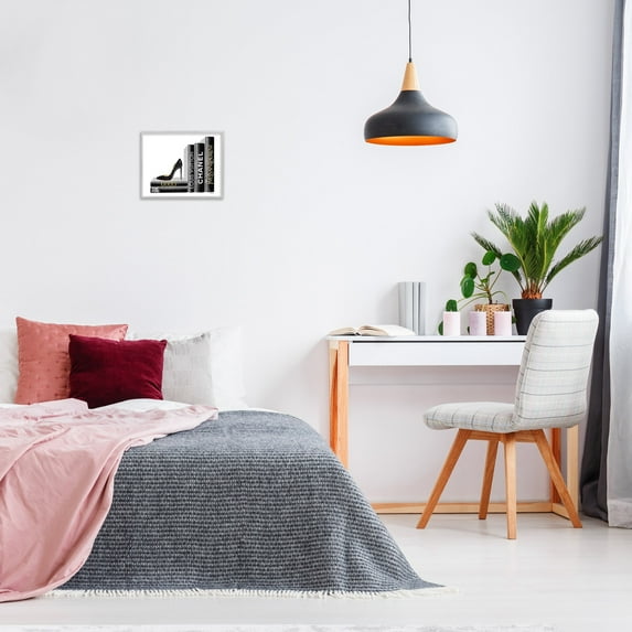 Stupell Industries High Fashion Black Book Shelf with Stilettos Heel Framed Wall Art by Amanda Greenwood