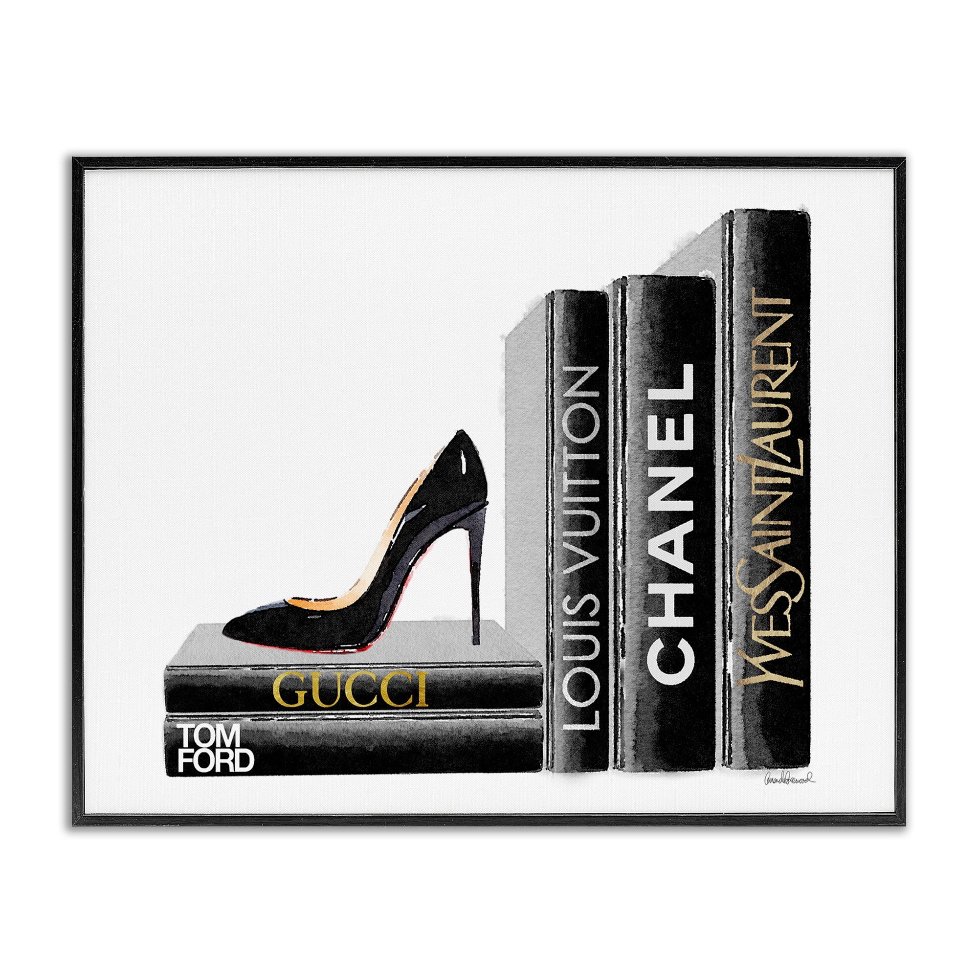 Stupell Industries High Fashion Black Book Shelf with Stilettos Heel Framed Wall Art by Amanda Greenwood