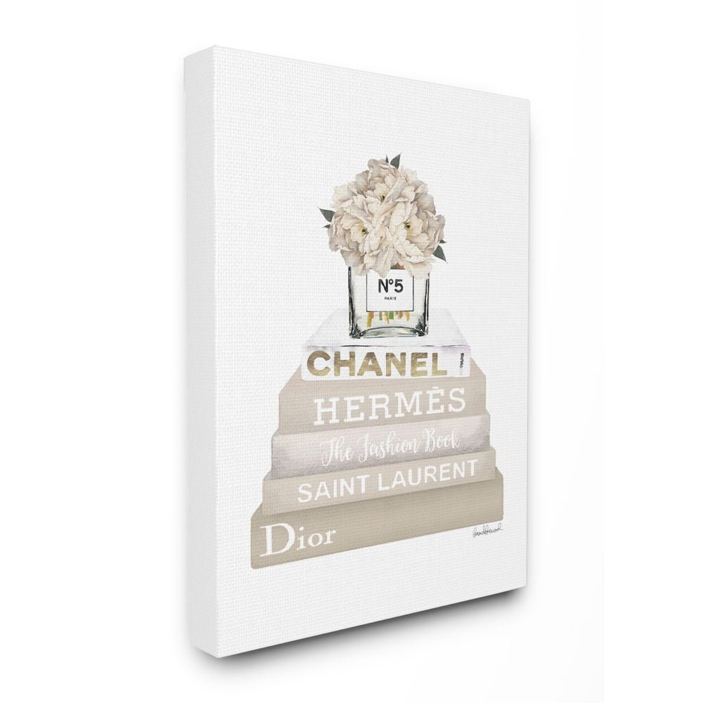 Stupell Industries High Fashion Bookstack with Tan Flowers Canvas Wall Art by Amanda Greenwood