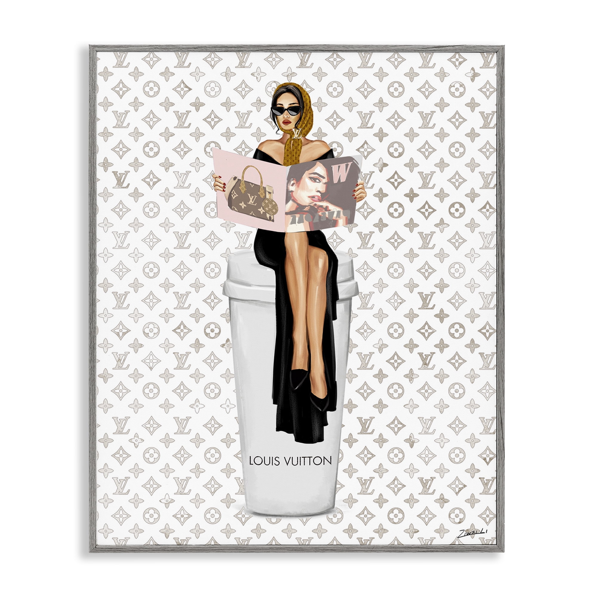 Stupell Industries High Fashion Woman Beauty & Fashion Painting Gray Framed Art Print Wall Art, 24 x 30