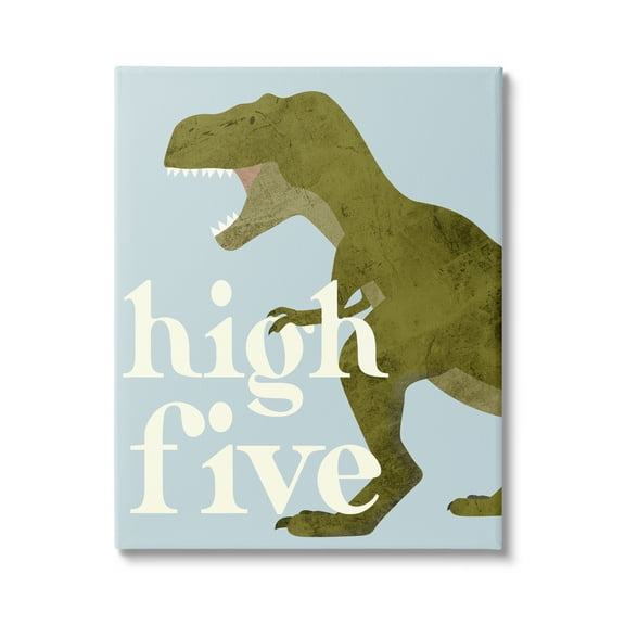 Stupell Industries High Five Roaring Dinosaur T-Rex Kids Typography Graphic Art Gallery Wrapped Canvas Print Wall Art, Design by Daphne Polselli