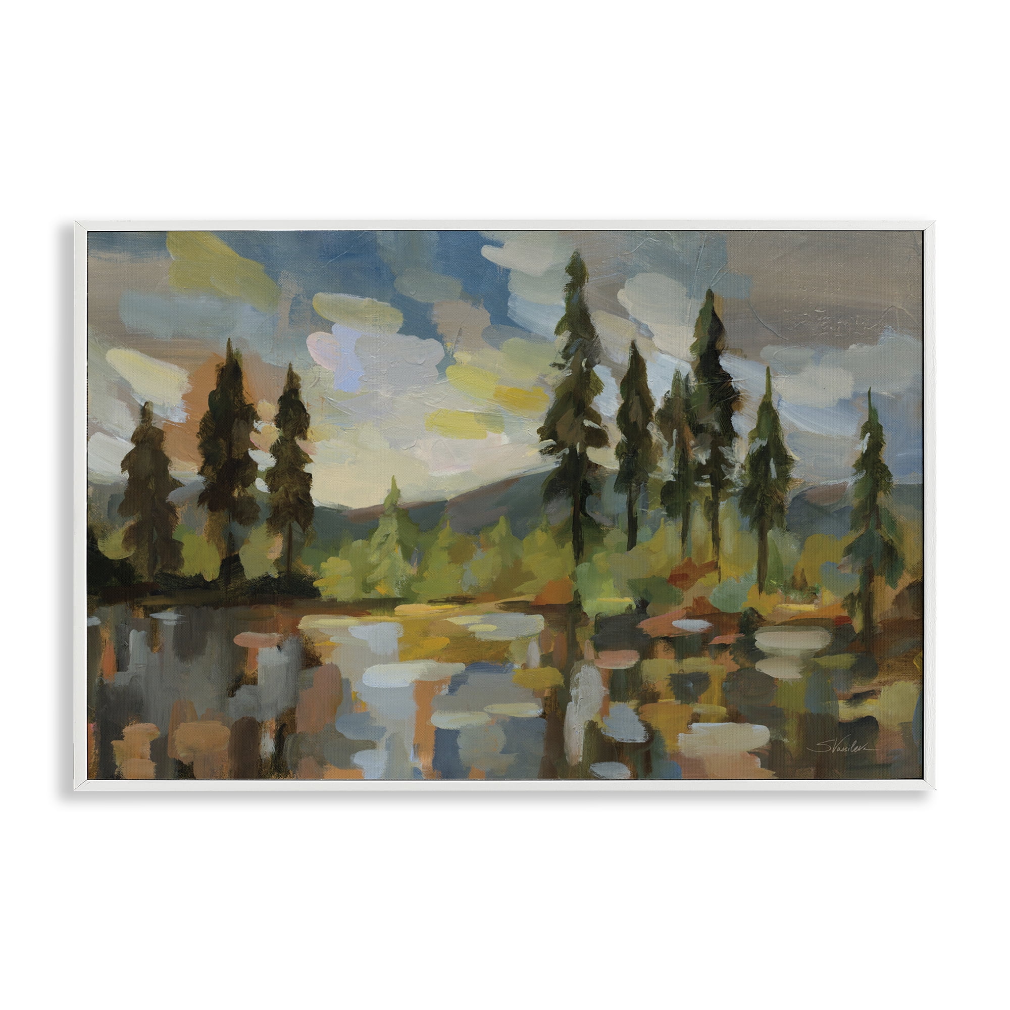 Stupell Industries High Mountain Lake Landscape & Nature Painting White Framed Art Print Wall Art, 30 x 20
