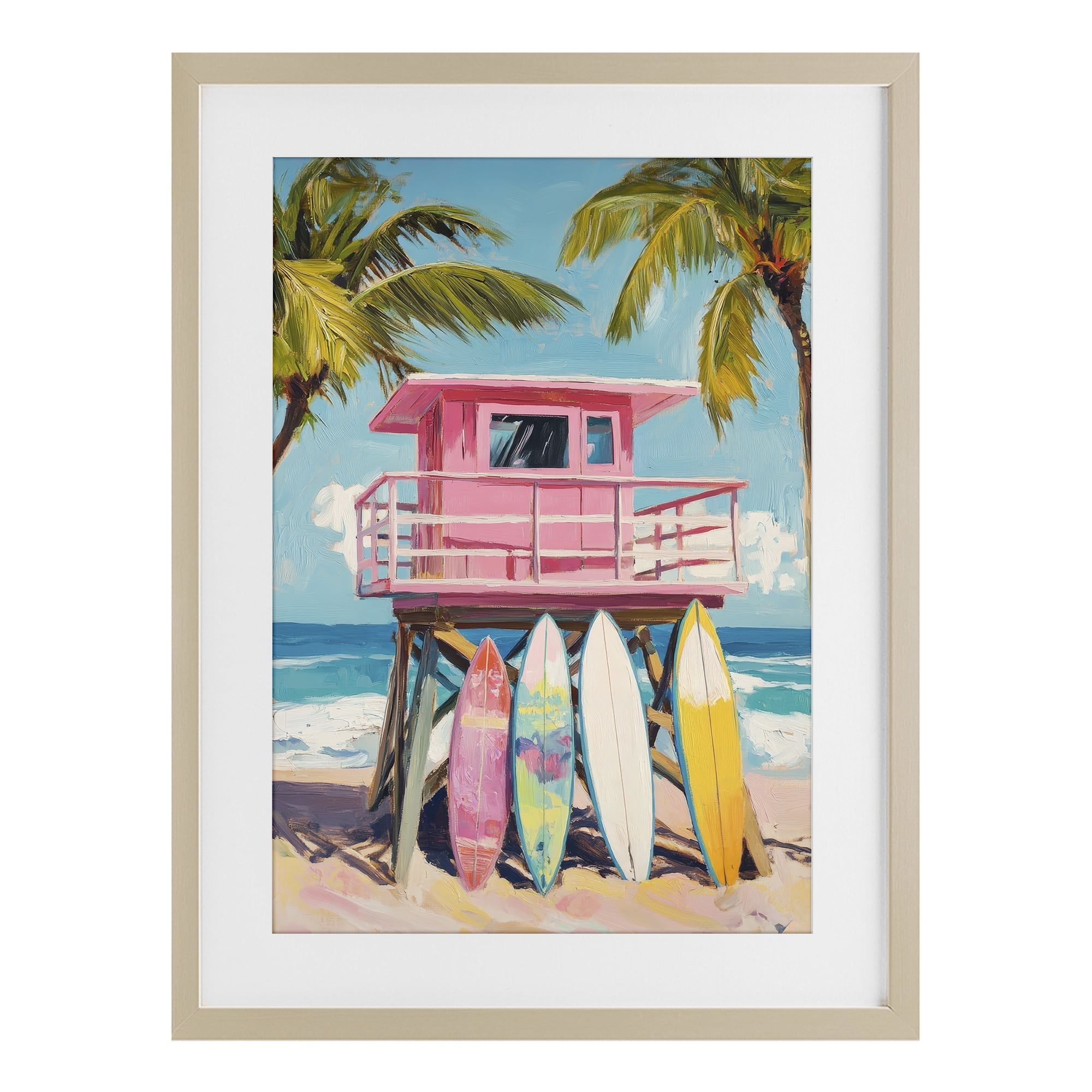 Stupell Industries High Pink Surf Shack Birch Framed Print Under Glass, design by Petal Prints Design