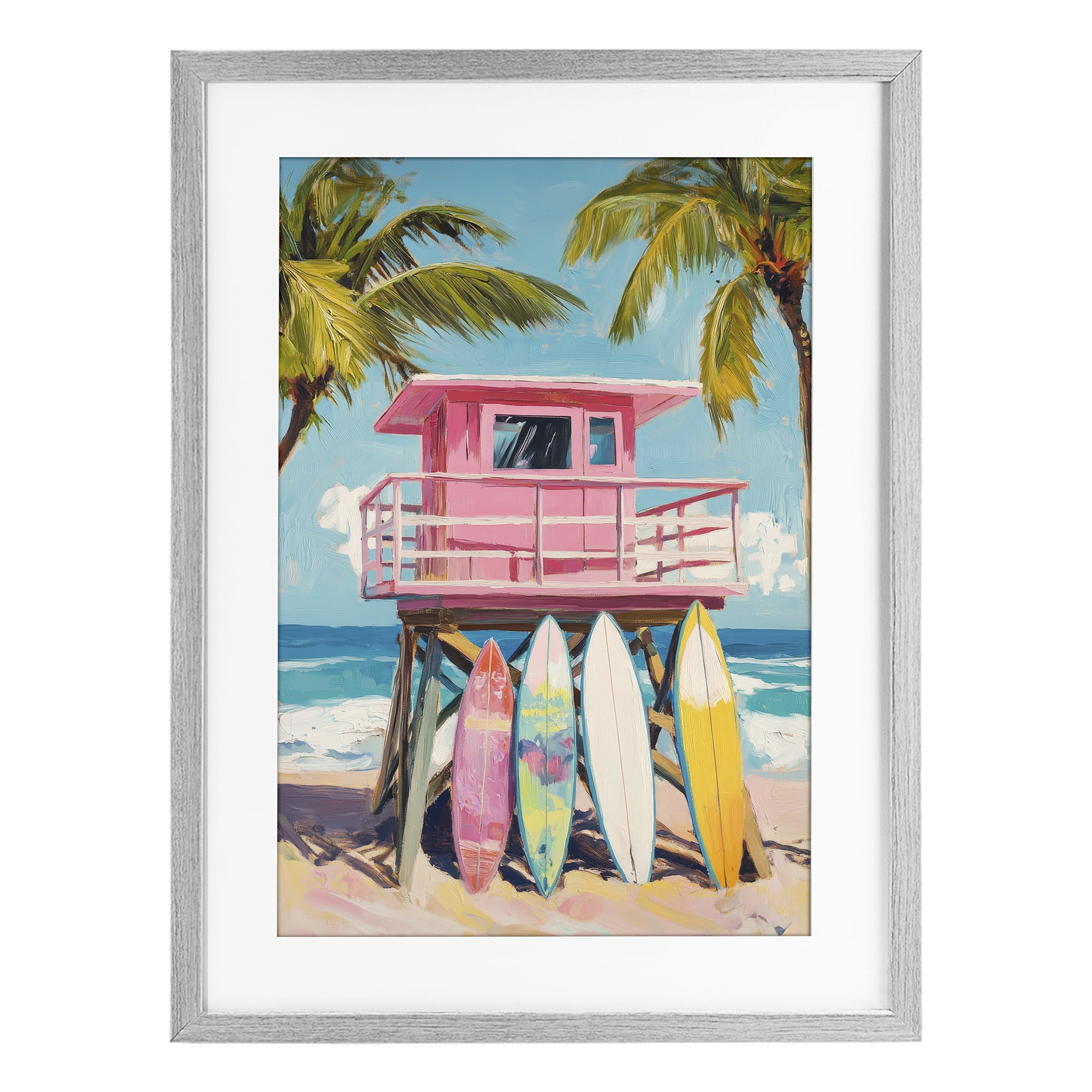 Stupell Industries High Pink Surf Shack Gray Framed Print Under Glass, design by Petal Prints Design