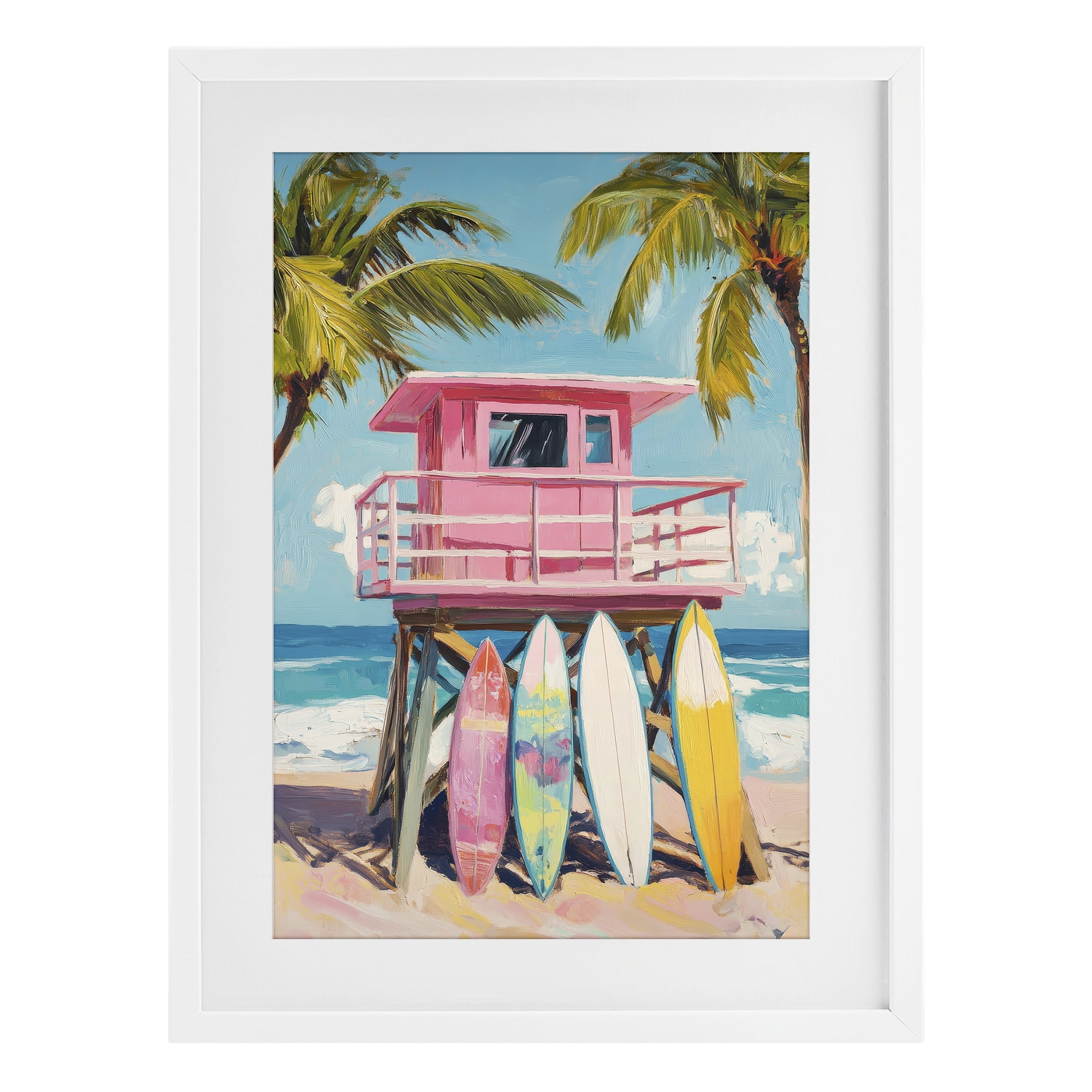 Stupell Industries High Pink Surf Shack White Framed Print Under Glass, design by Petal Prints Design