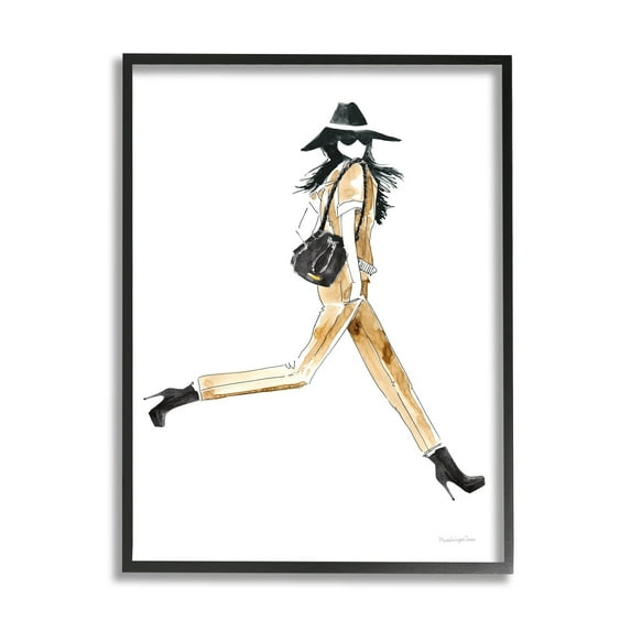 Stupell Industries High Profile Fashion Female Glam Walking Pose Black Framed, 24 x 30, Design by Mercedes Lopez Charro