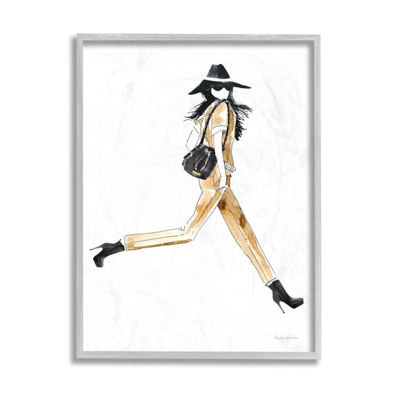 Stupell Industries High Profile Fashion Female Glam Walking Pose Grey Framed, 16 x 20, Design by Mercedes Lopez Charro