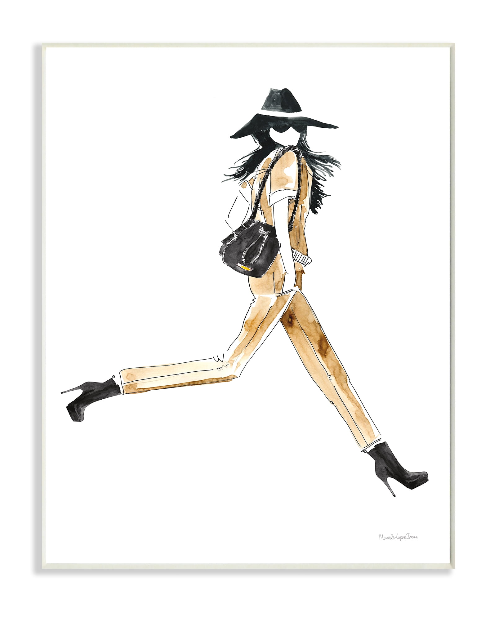 Stupell Industries High Profile Fashion Female Glam Walking Pose Wall Plaque, 13 x 19, Design by Mercedes Lopez Charro