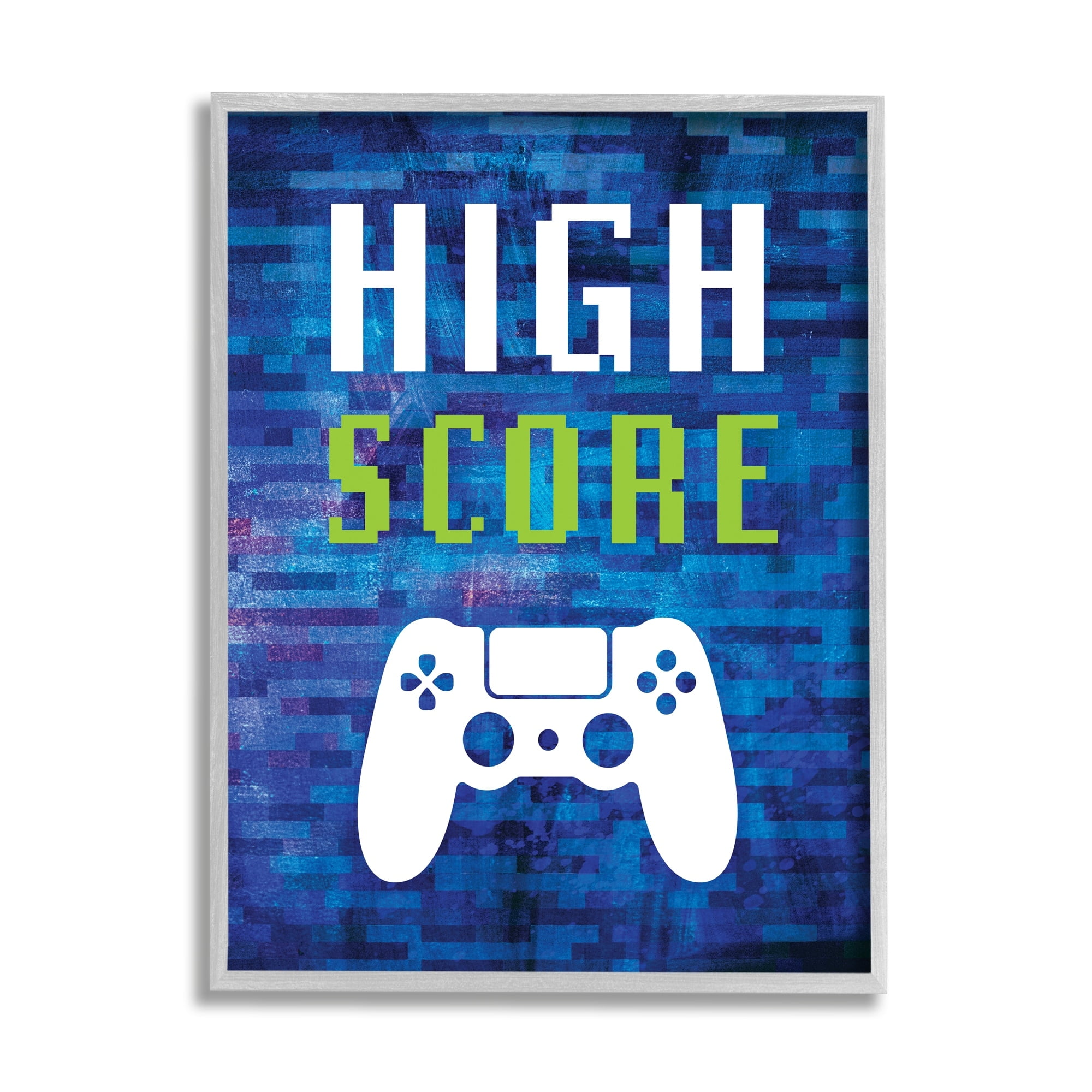 Stupell Industries High Score Pixel Style Gaming Controller Typography Graphic Art Gray Framed Art Print Wall Art, Design by Victoria Barnes