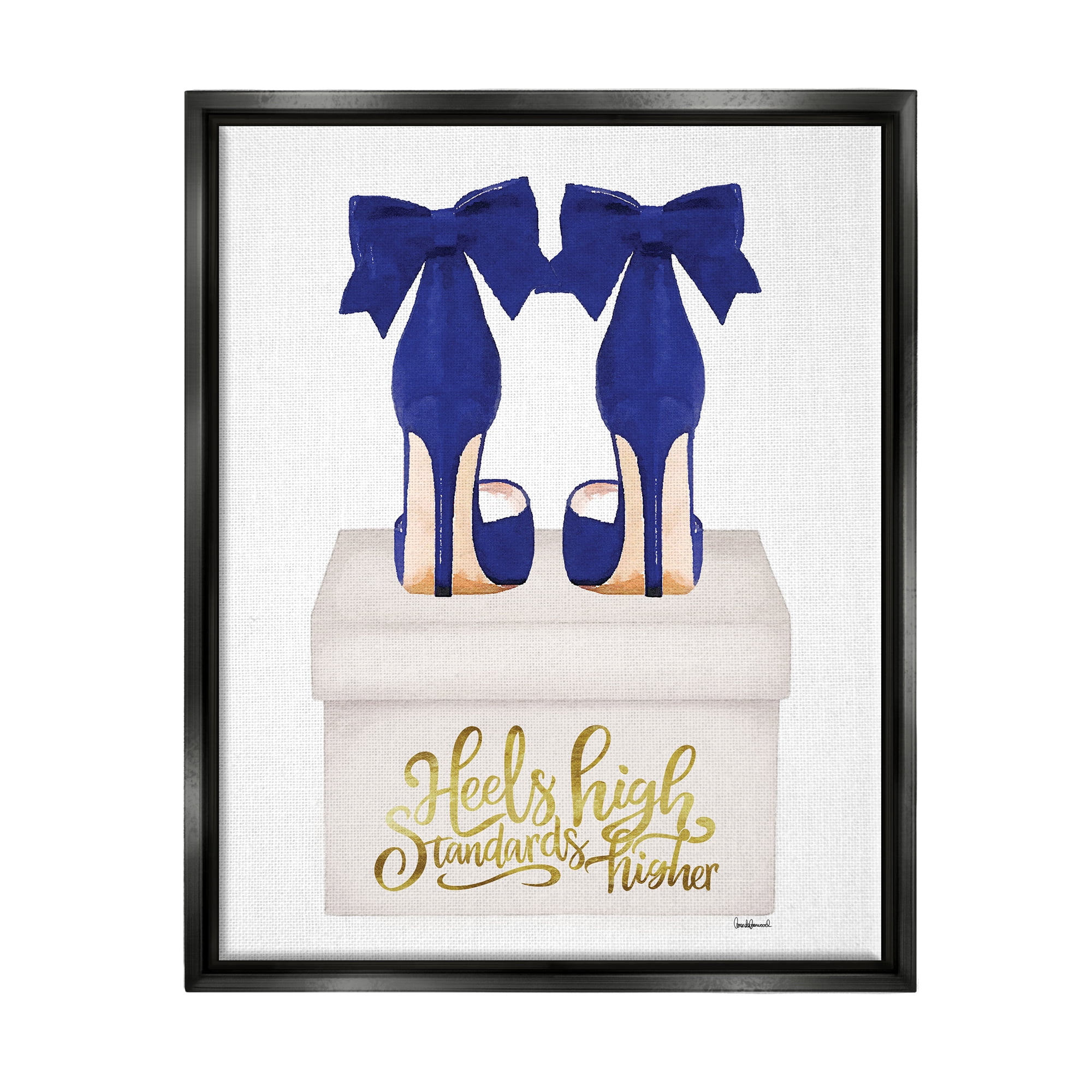 Stupell Industries High Standards Blue Heels Beauty & Fashion Painting Black Floater Framed Canvas Art Print Wall Art, 17 x 21
