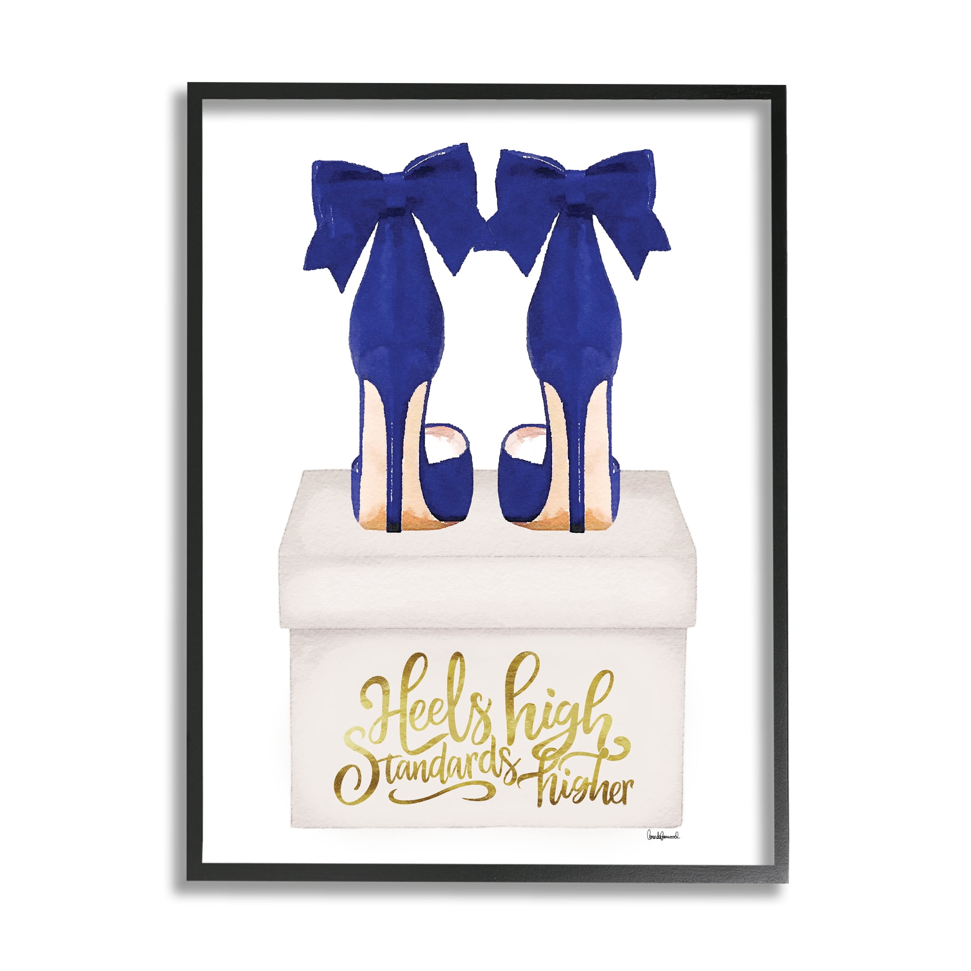 Stupell Industries High Standards Blue Heels Beauty & Fashion Painting Black Framed Art Print Wall Art, 11 x 14