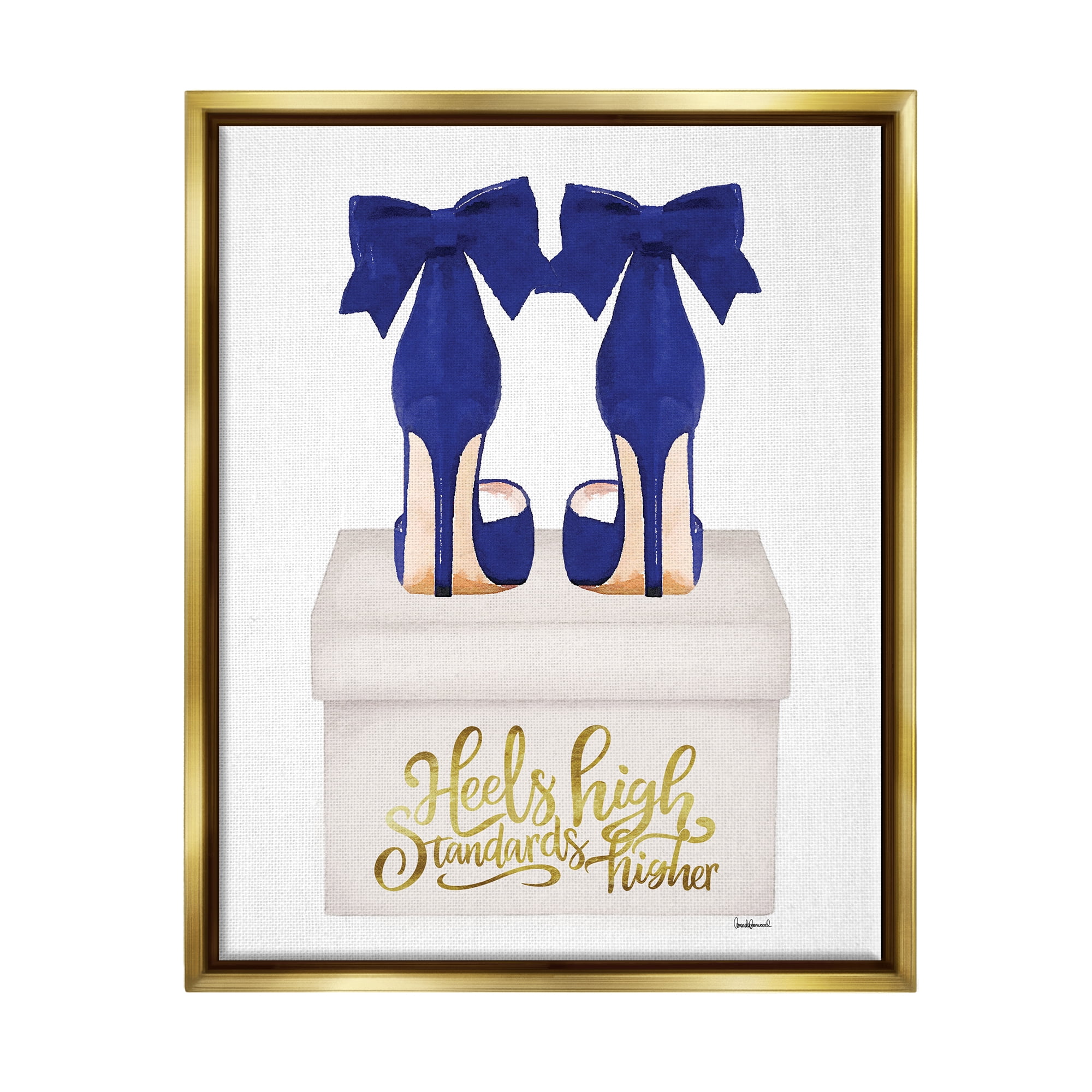 Stupell Industries High Standards Blue Heels Beauty & Fashion Painting Gold Floater Framed Canvas Art Print Wall Art, 25 x 31
