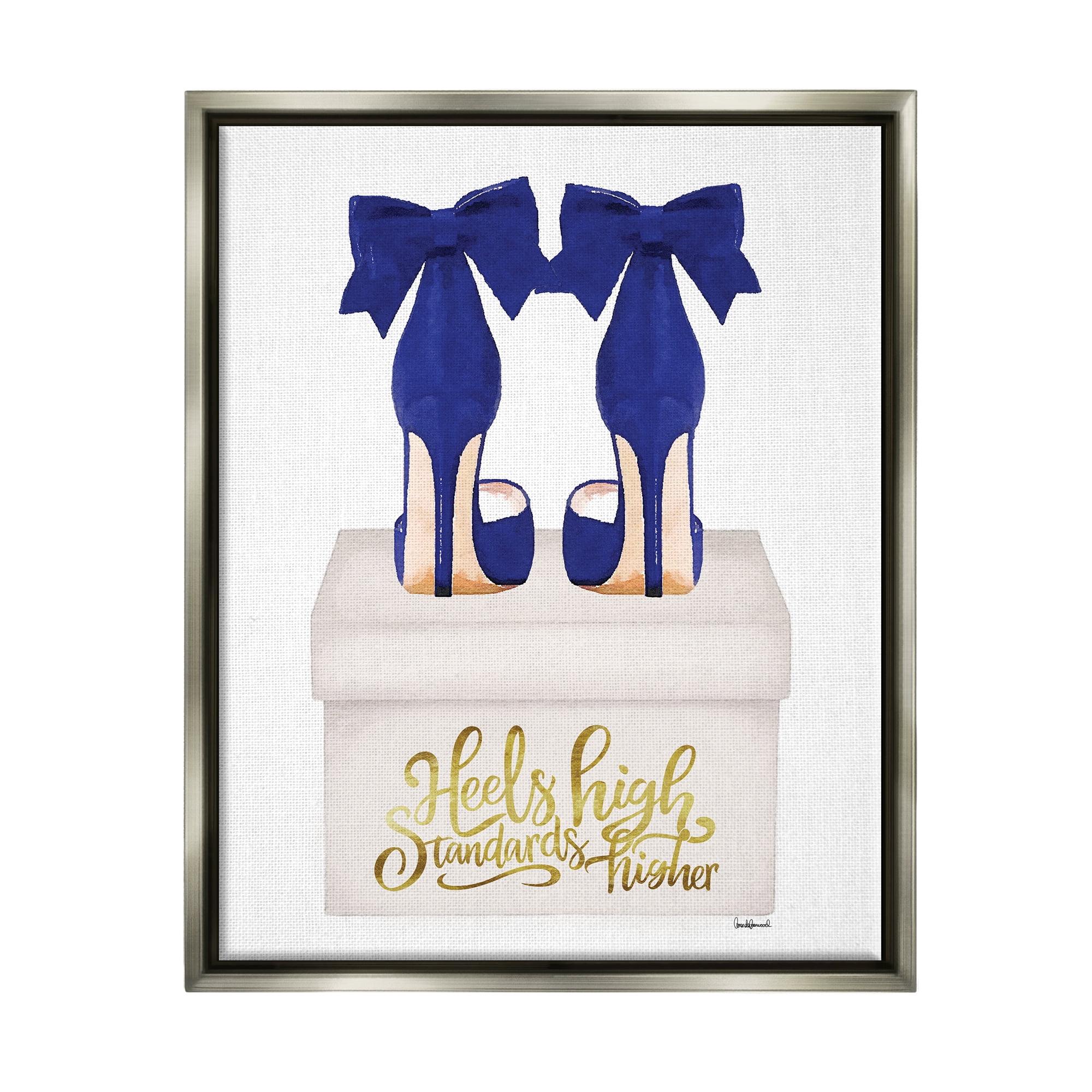 Stupell Industries High Standards Blue Heels Beauty & Fashion Painting Gray Floater Framed Canvas Art Print Wall Art, 17 x 21