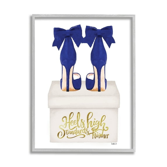 Stupell Industries High Standards Blue Heels Beauty & Fashion Painting Gray Framed Art Print Wall Art, 11 x 14
