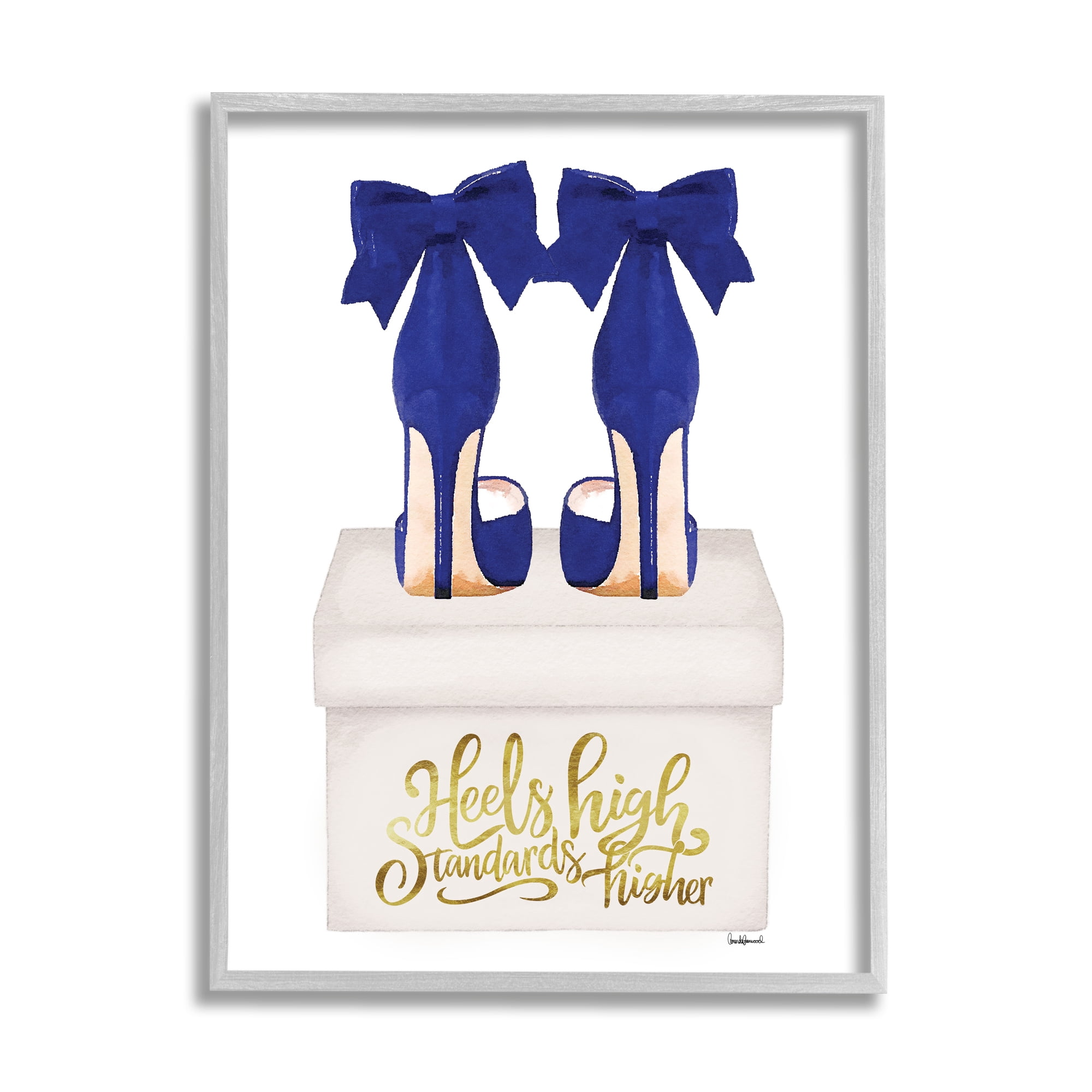 Stupell Industries High Standards Blue Heels Beauty & Fashion Painting Gray Framed Art Print Wall Art, 24 x 30