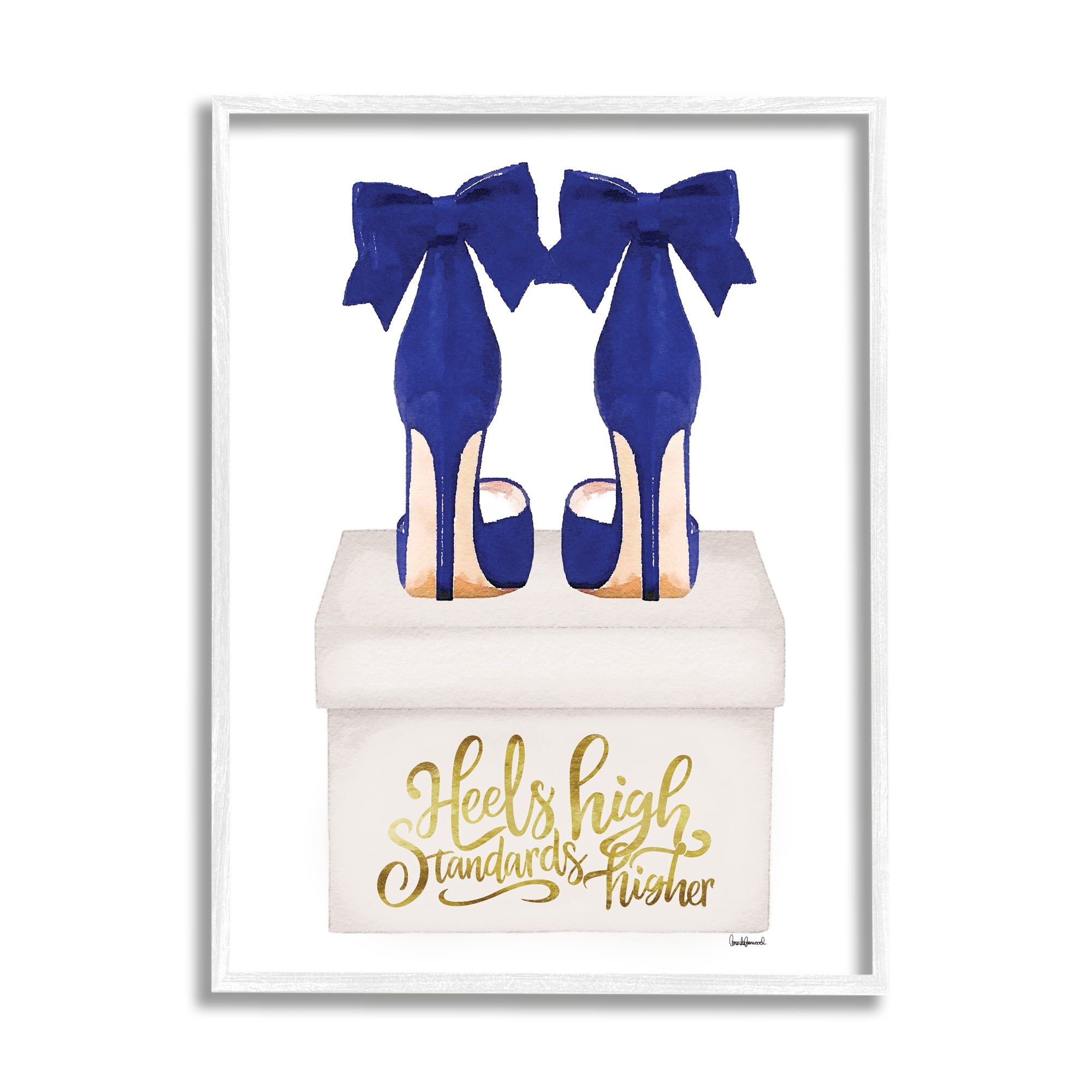 Stupell Industries High Standards Blue Heels Beauty & Fashion Painting White Framed Art Print Wall Art, 24 x 30