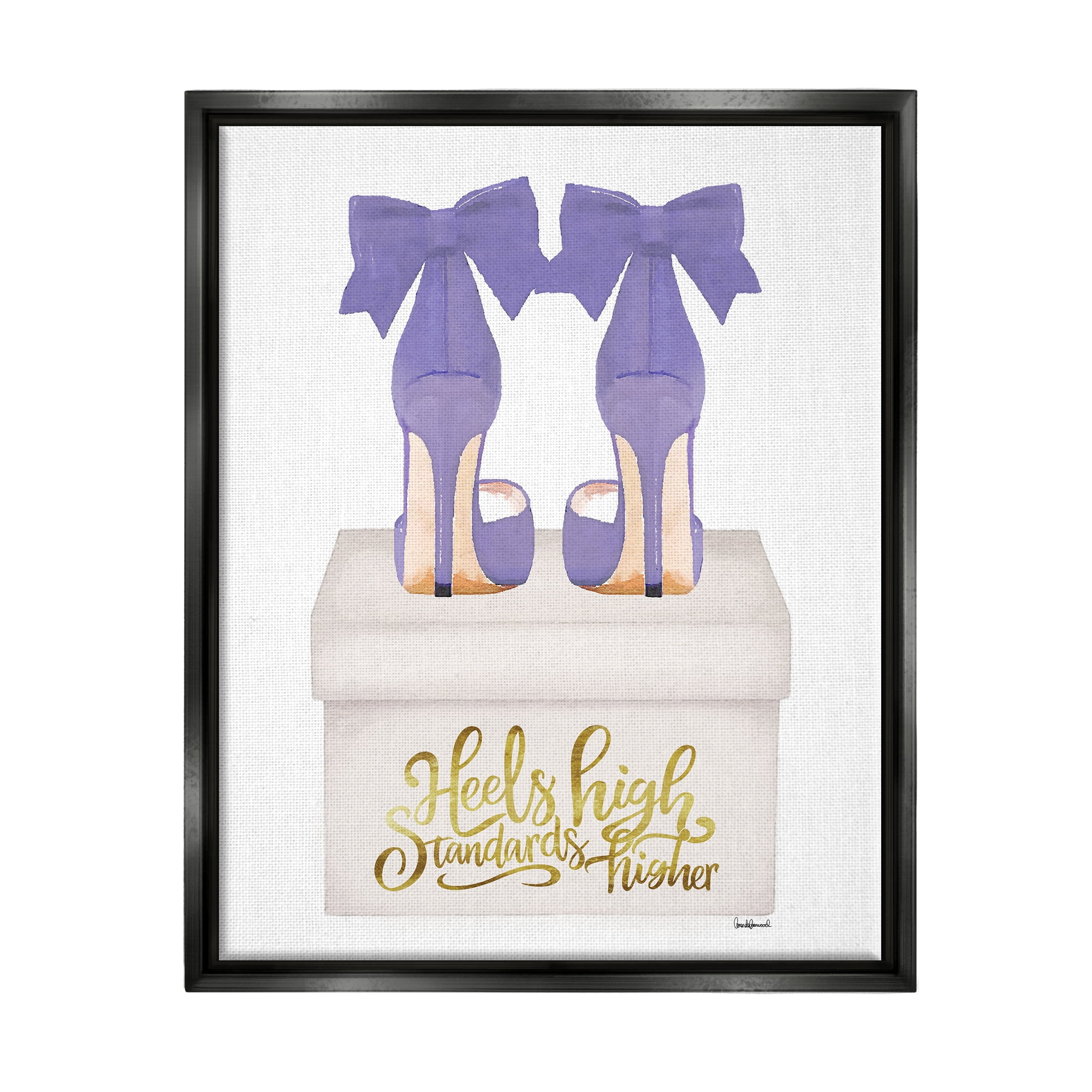 Stupell Industries High Standards Purple Heels Beauty & Fashion Painting Black Floater Framed Canvas Art Print Wall Art, 25 x 31