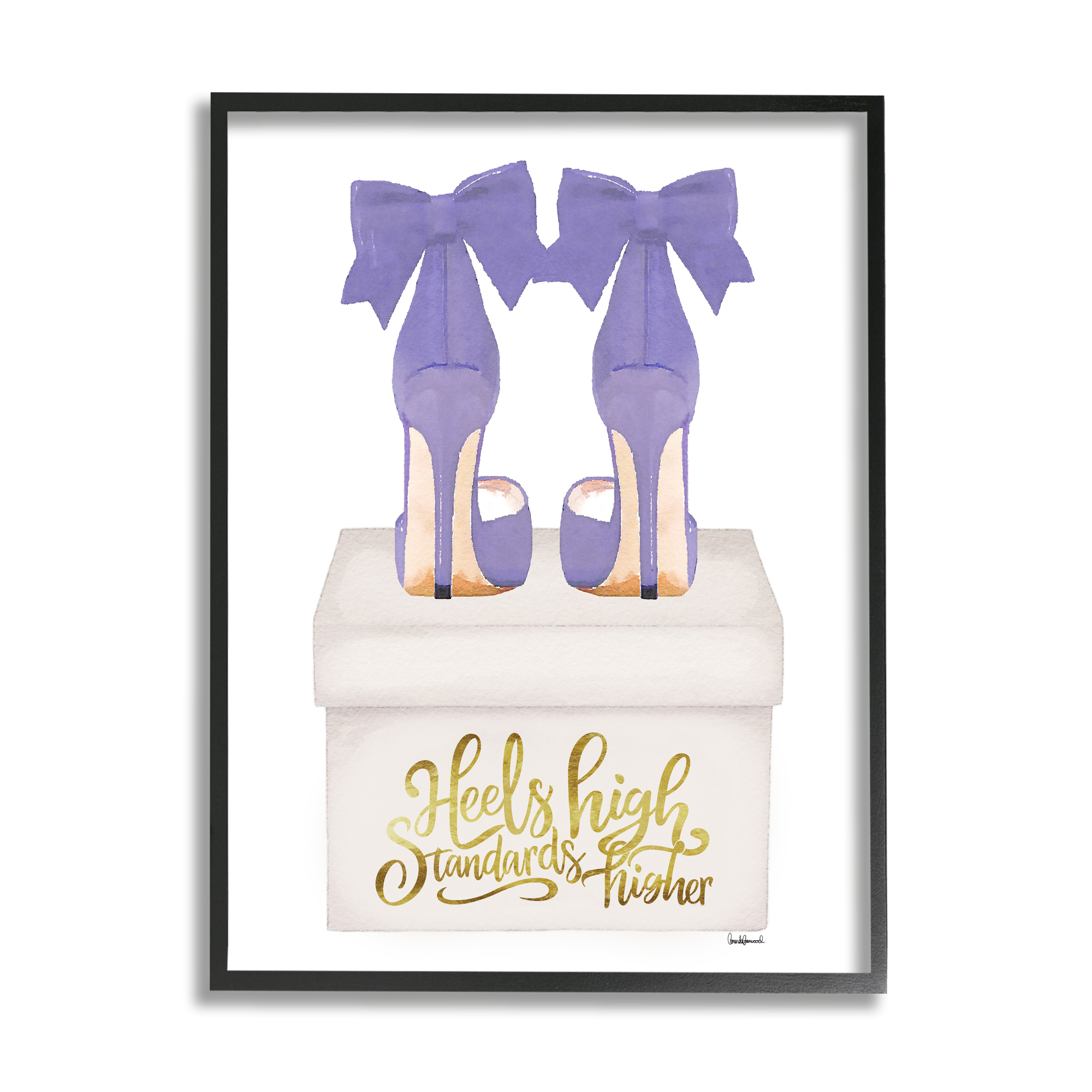 Stupell Industries High Standards Purple Heels Beauty & Fashion Painting Black Framed Art Print Wall Art, 16 x 20