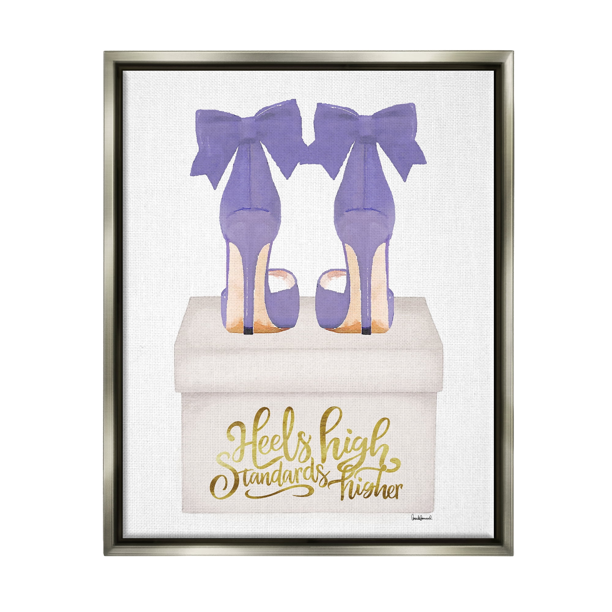 Stupell Industries High Standards Purple Heels Beauty & Fashion Painting Gray Floater Framed Canvas Art Print Wall Art, 17 x 21