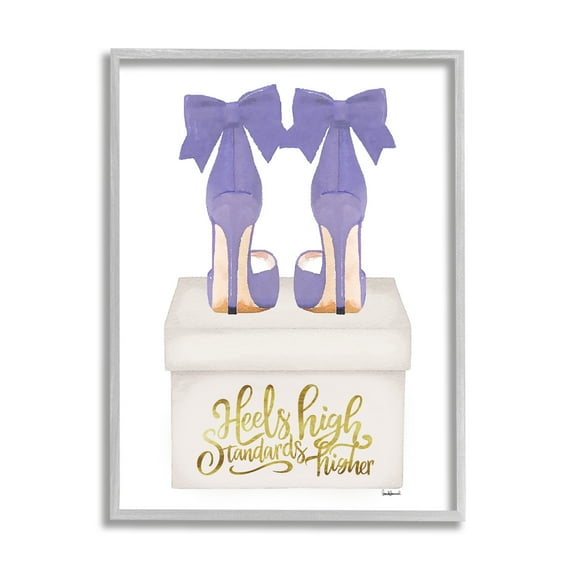 Stupell Industries High Standards Purple Heels Beauty & Fashion Painting Gray Framed Art Print Wall Art, 24 x 30