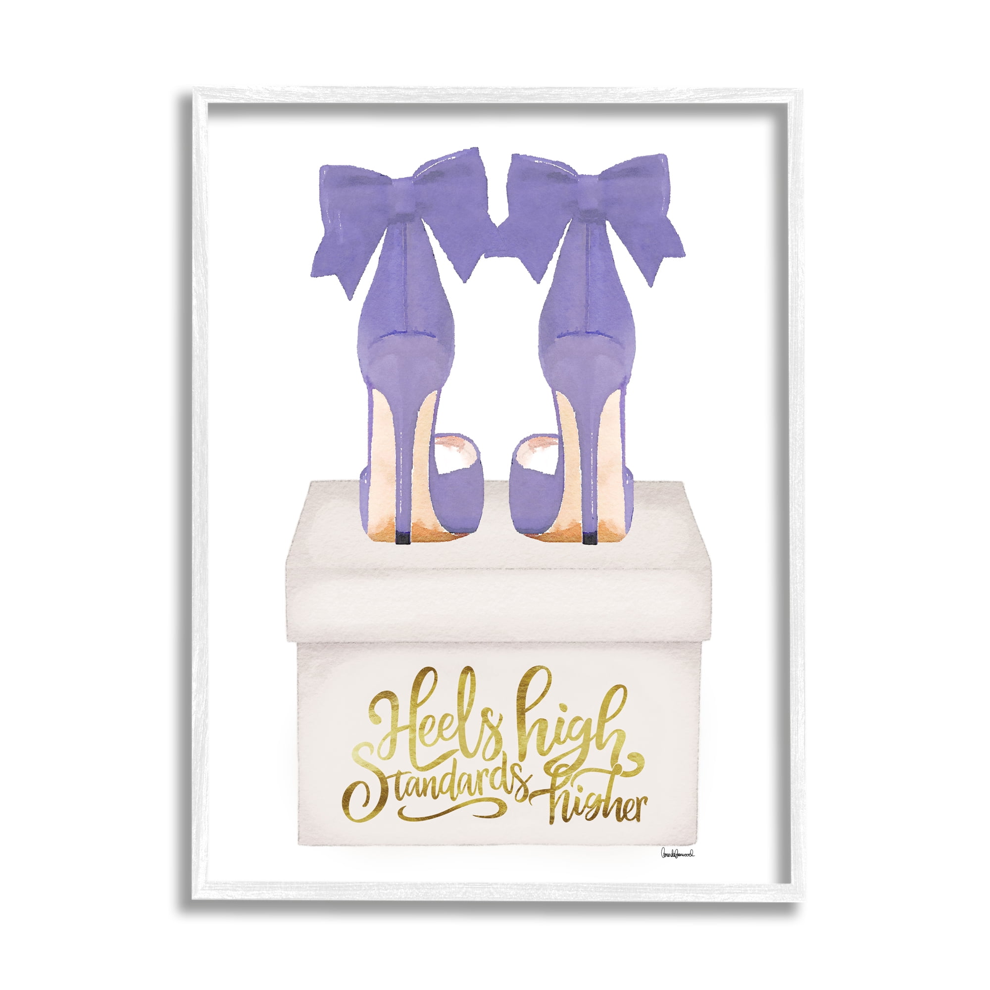 Stupell Industries High Standards Purple Heels Beauty & Fashion Painting White Framed Art Print Wall Art, 11 x 14