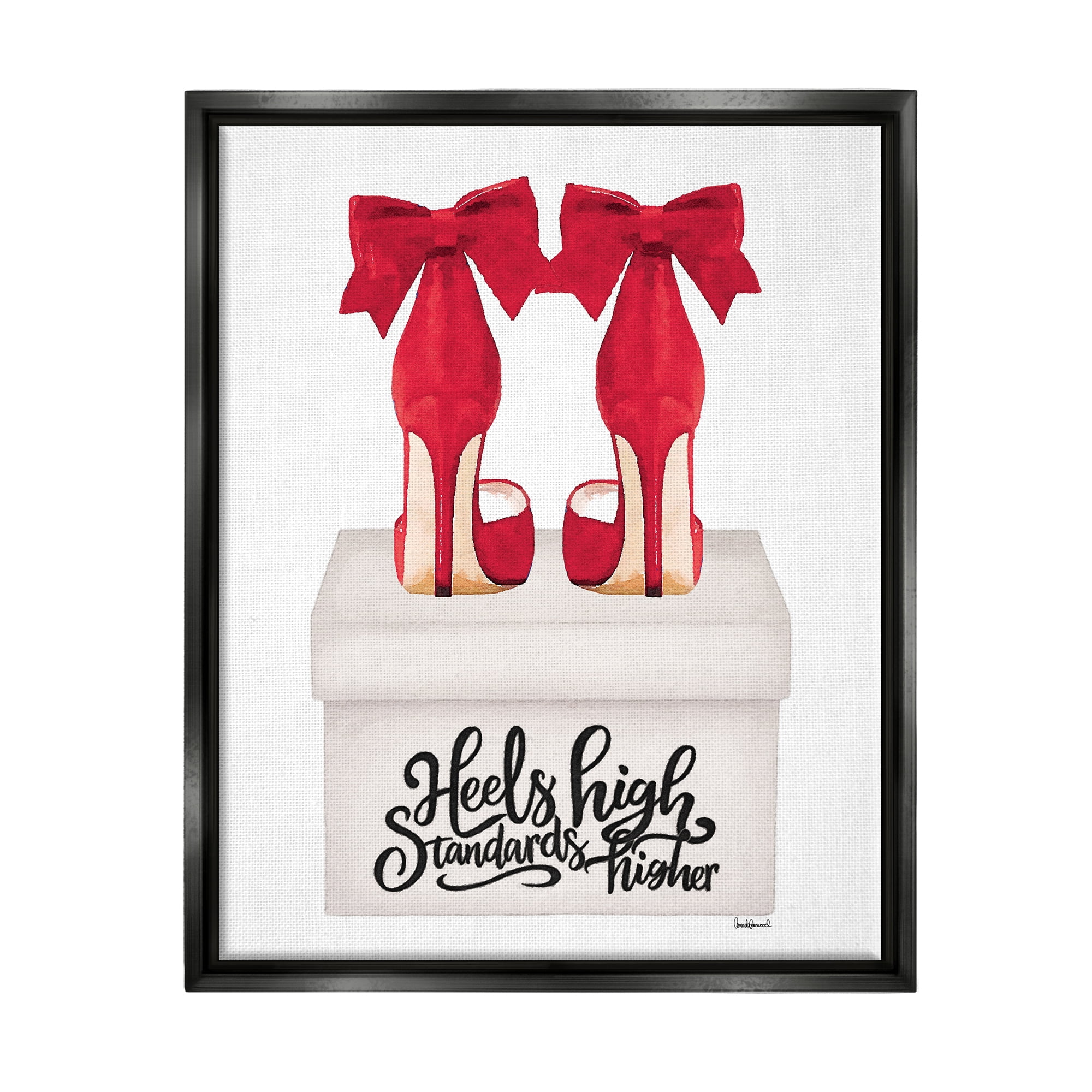 Stupell Industries High Standards Red Heels Beauty & Fashion Painting Black Floater Framed Canvas Art Print Wall Art, 17 x 21