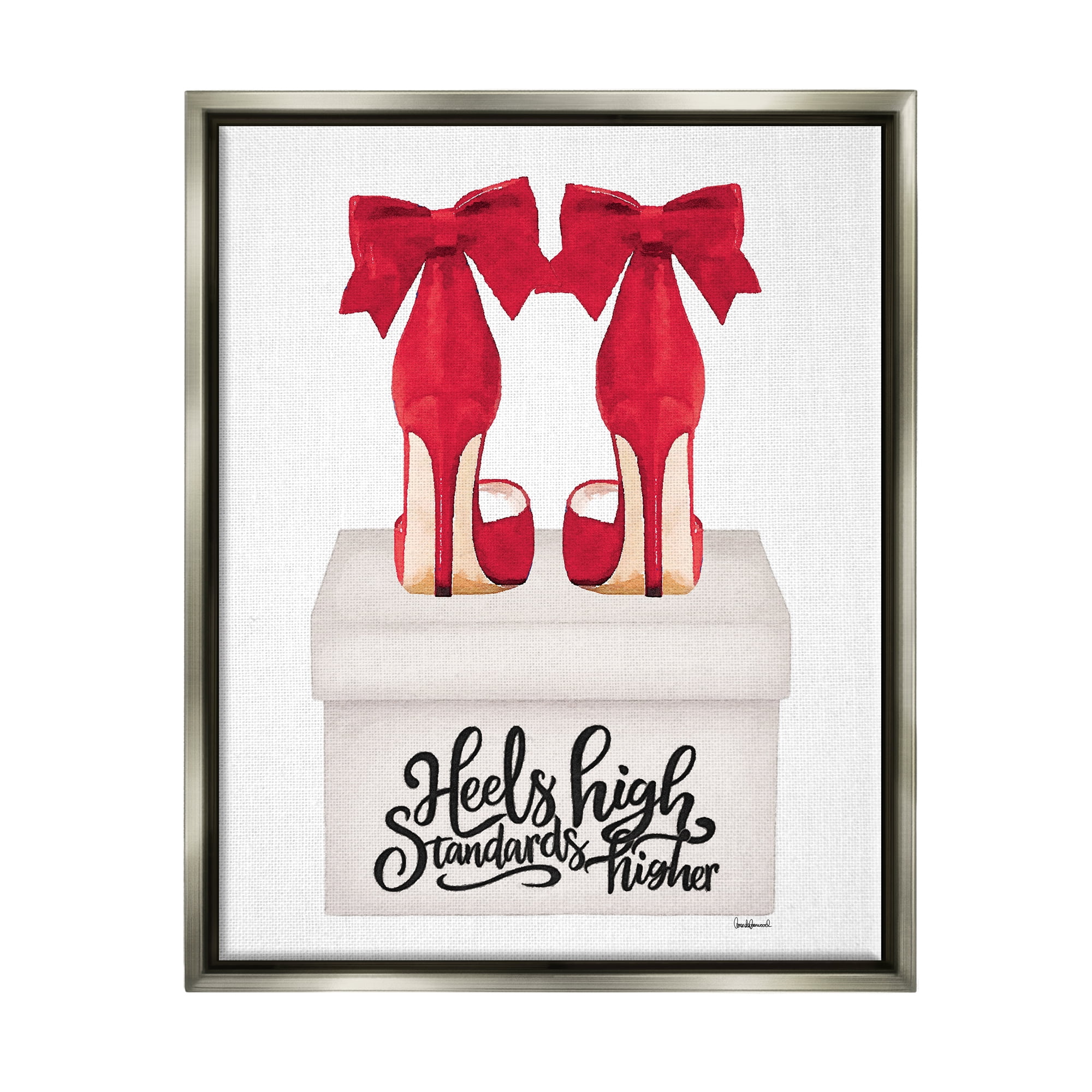 Stupell Industries High Standards Red Heels Beauty & Fashion Painting Gray Floater Framed Canvas Art Print Wall Art, 17 x 21