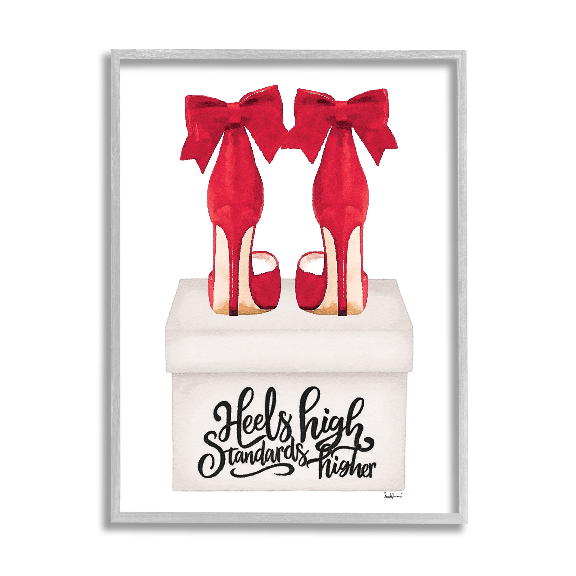 Stupell Industries High Standards Red Heels Beauty & Fashion Painting Gray Framed Art Print Wall Art, 16 x 20