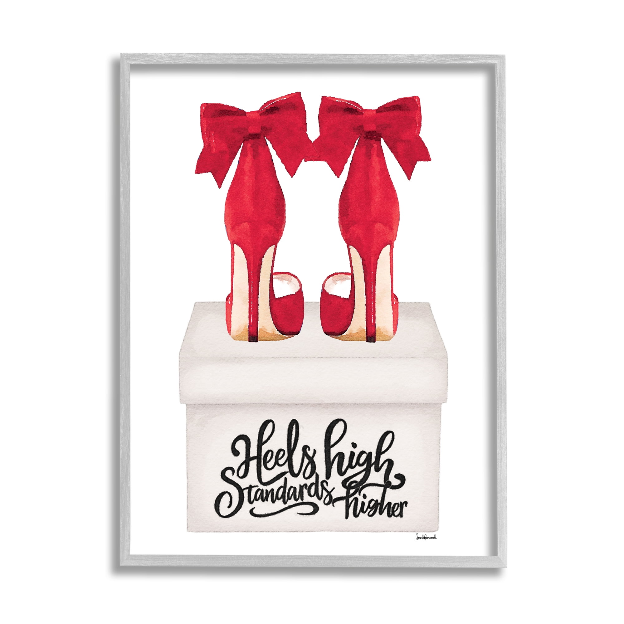 Stupell Industries High Standards Red Heels Beauty & Fashion Painting Gray Framed Art Print Wall Art, 24 x 30
