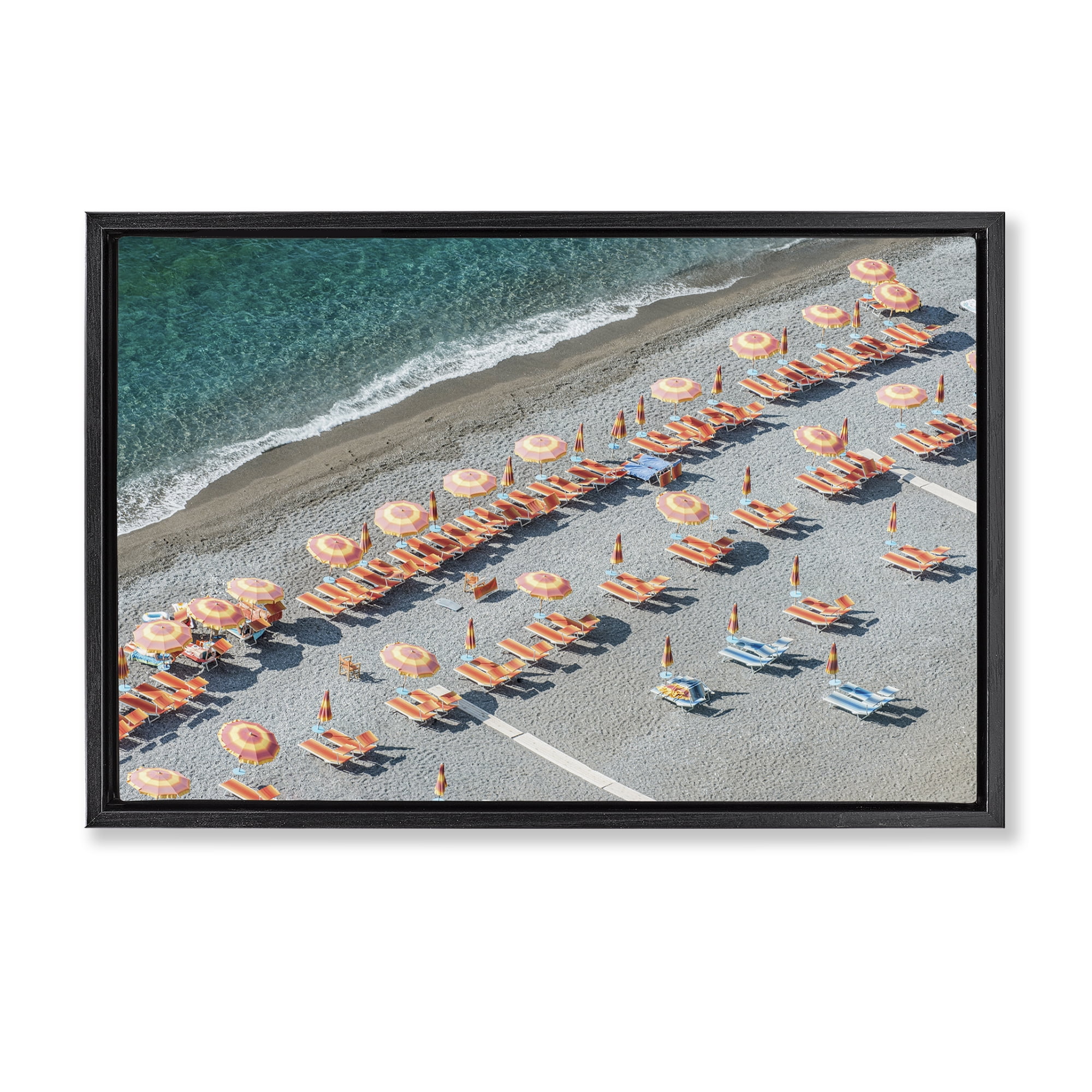 Stupell Industries High Tide Beach Umbrellas Landscape Painting Black Floater Framed Canvas Art Print Wall Art, 31 x 21
