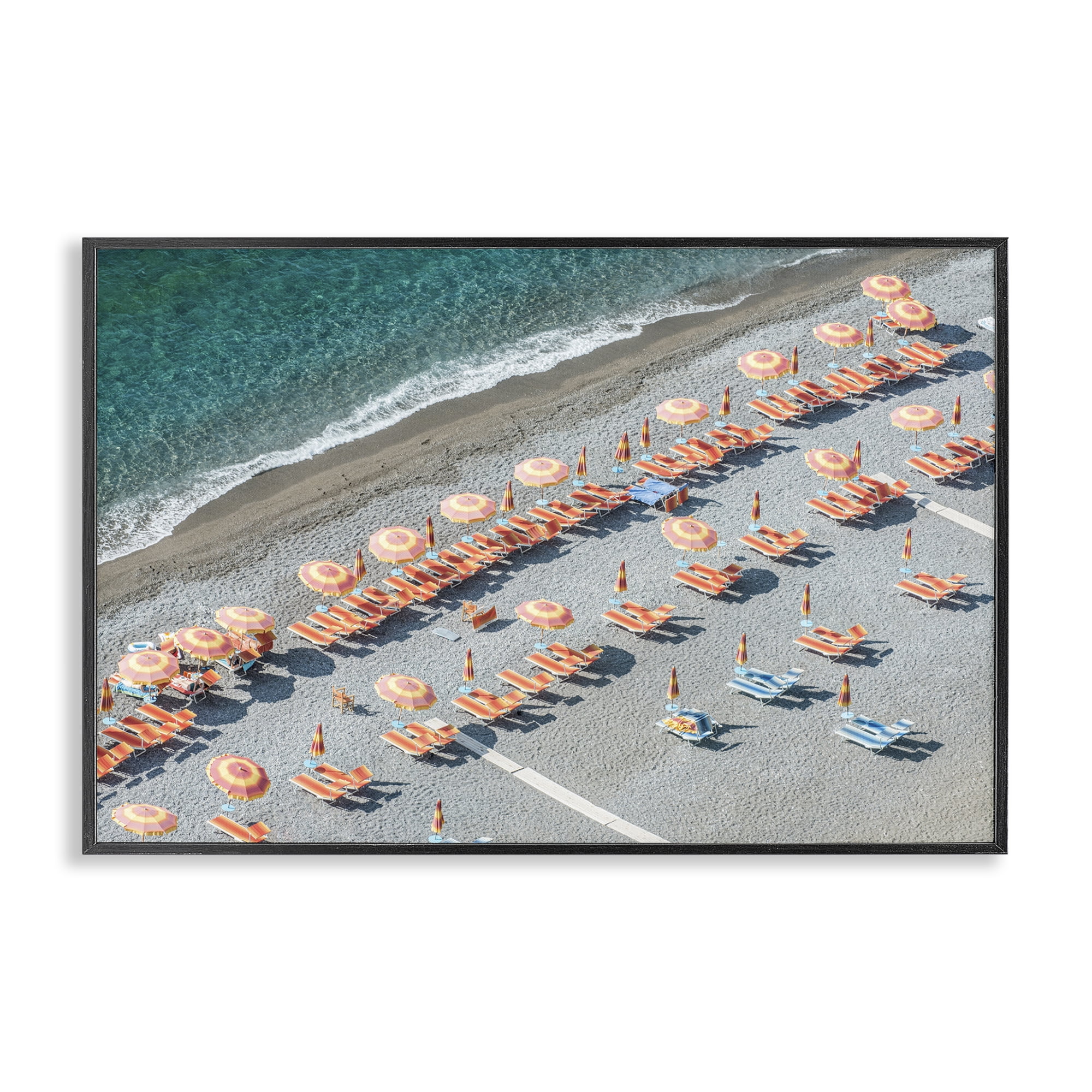 Stupell Industries High Tide Beach Umbrellas Landscape Painting Black Framed Art Print Wall Art, 18 x 12