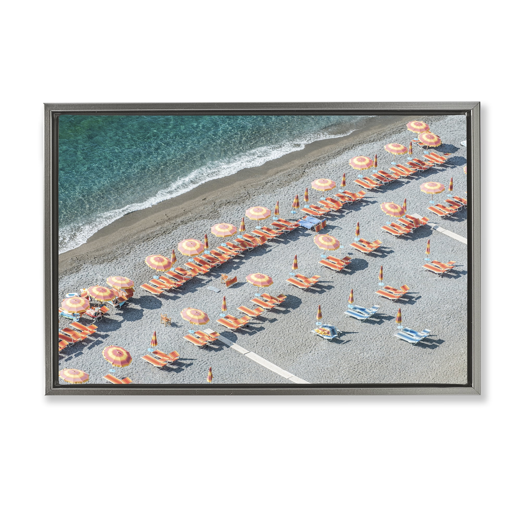 Stupell Industries High Tide Beach Umbrellas Landscape Painting Gray Floater Framed Canvas Art Print Wall Art, 31 x 21
