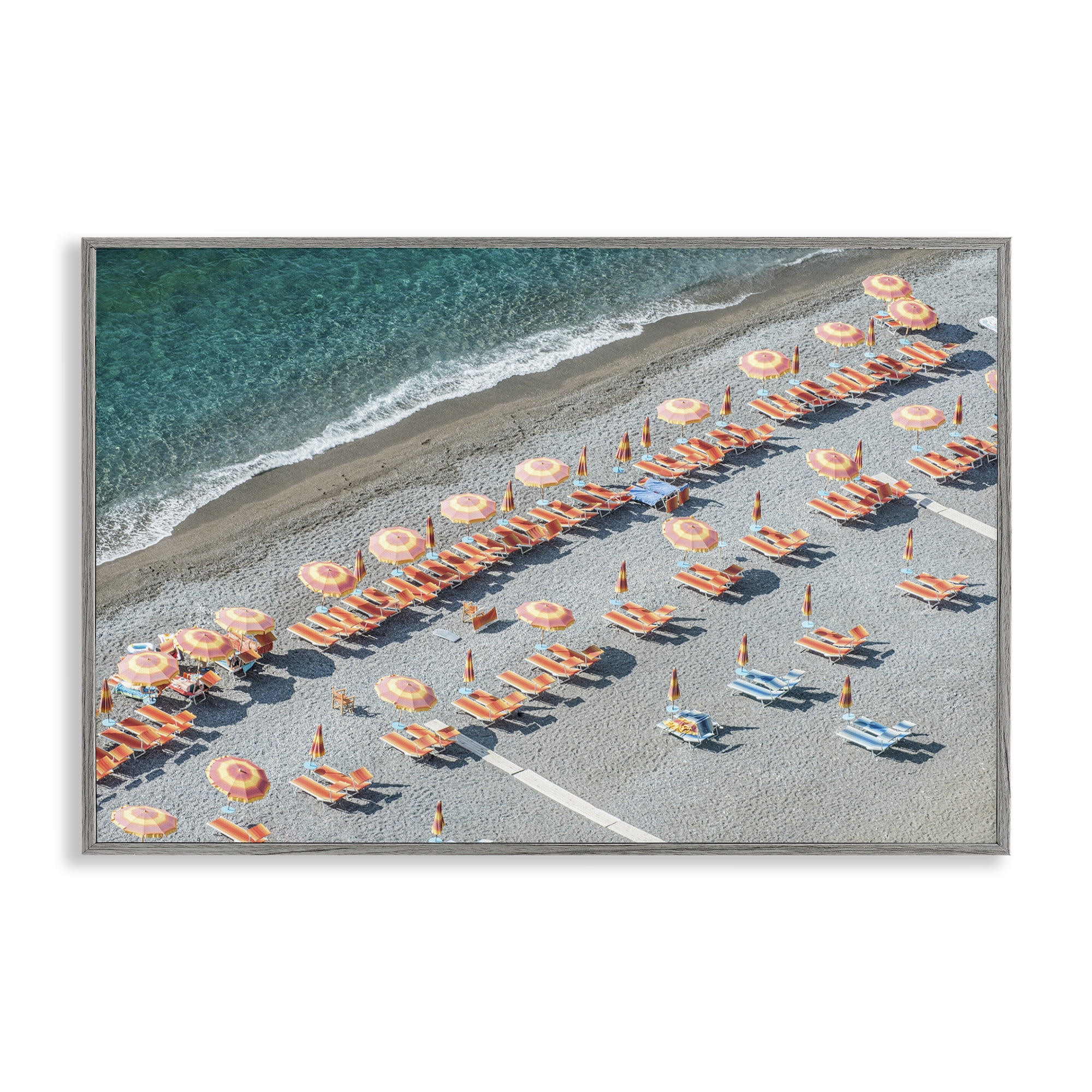 Stupell Industries High Tide Beach Umbrellas Landscape Painting Gray Framed Art Print Wall Art, 18 x 12