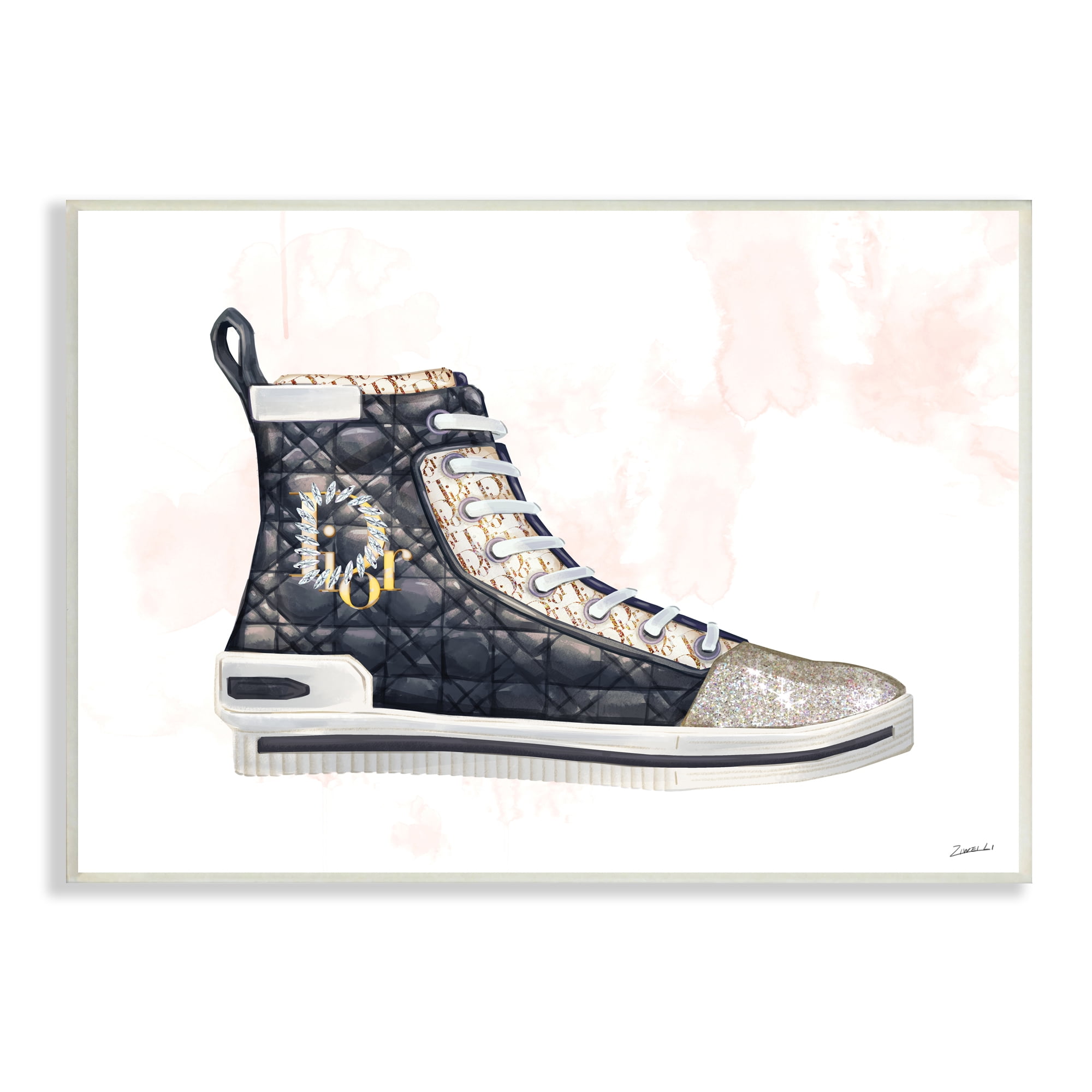 Stupell Industries High Top Fashion Forward Quilted Sneakers Glam Style, 13 x 19, Designed by Ziwei Li