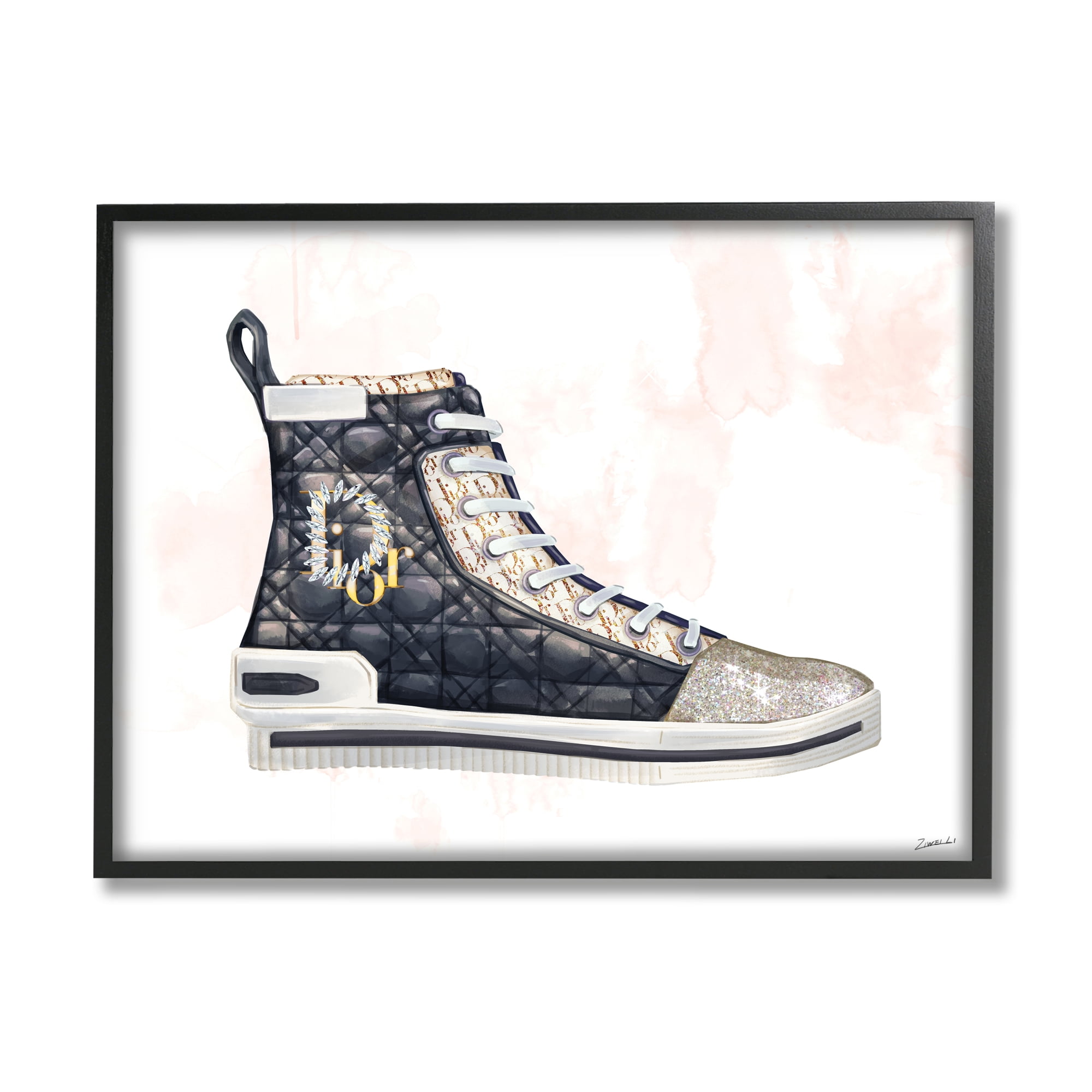 Stupell Industries High Top Fashion Forward Quilted Sneakers Glam Style, 24 x 30, Designed by Ziwei Li