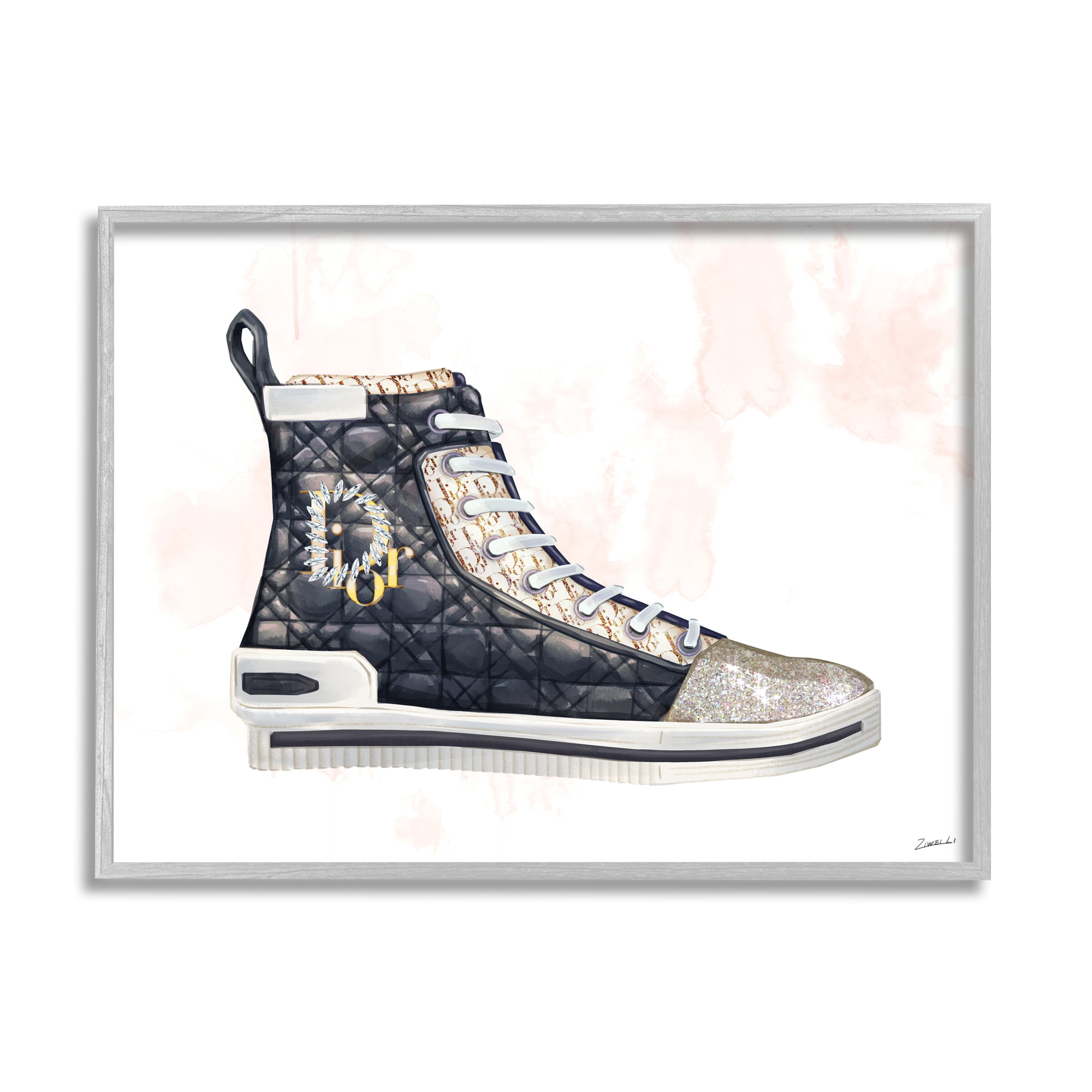 Stupell Industries High Top Fashion Forward Quilted Sneakers Glam Style, 24 x 30, Designed by Ziwei Li