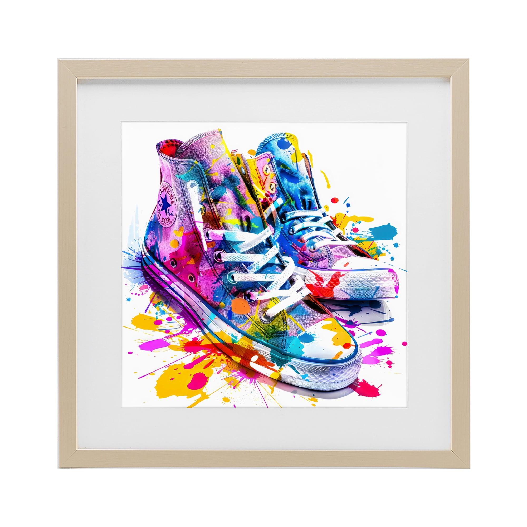 Stupell Industries High Top Sneakers Splash Birch Framed Print Under Glass, design by Creative Studio