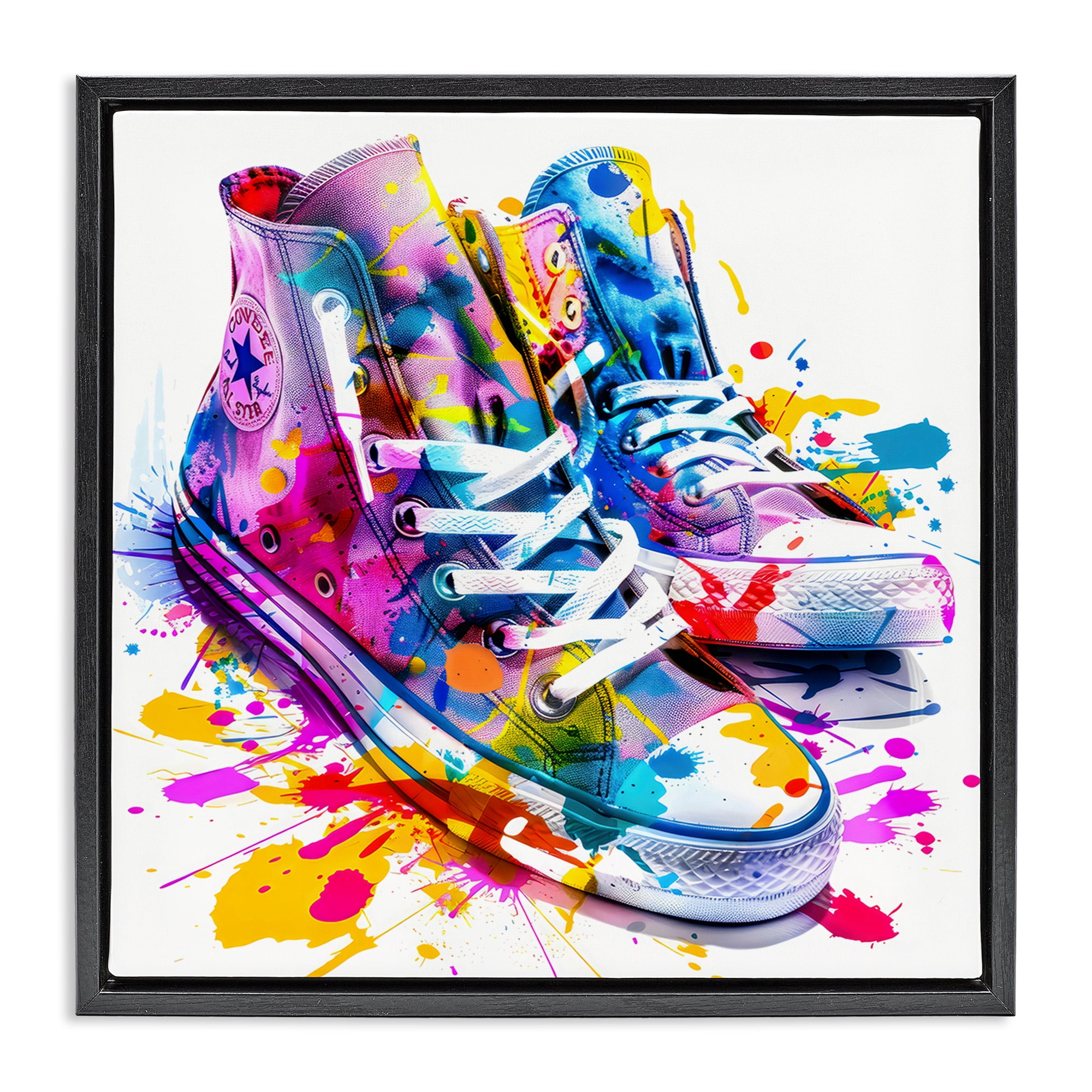 Stupell Industries High Top Sneakers Splash Black Framed Floater Canvas Wall Art, design by Creative Studio