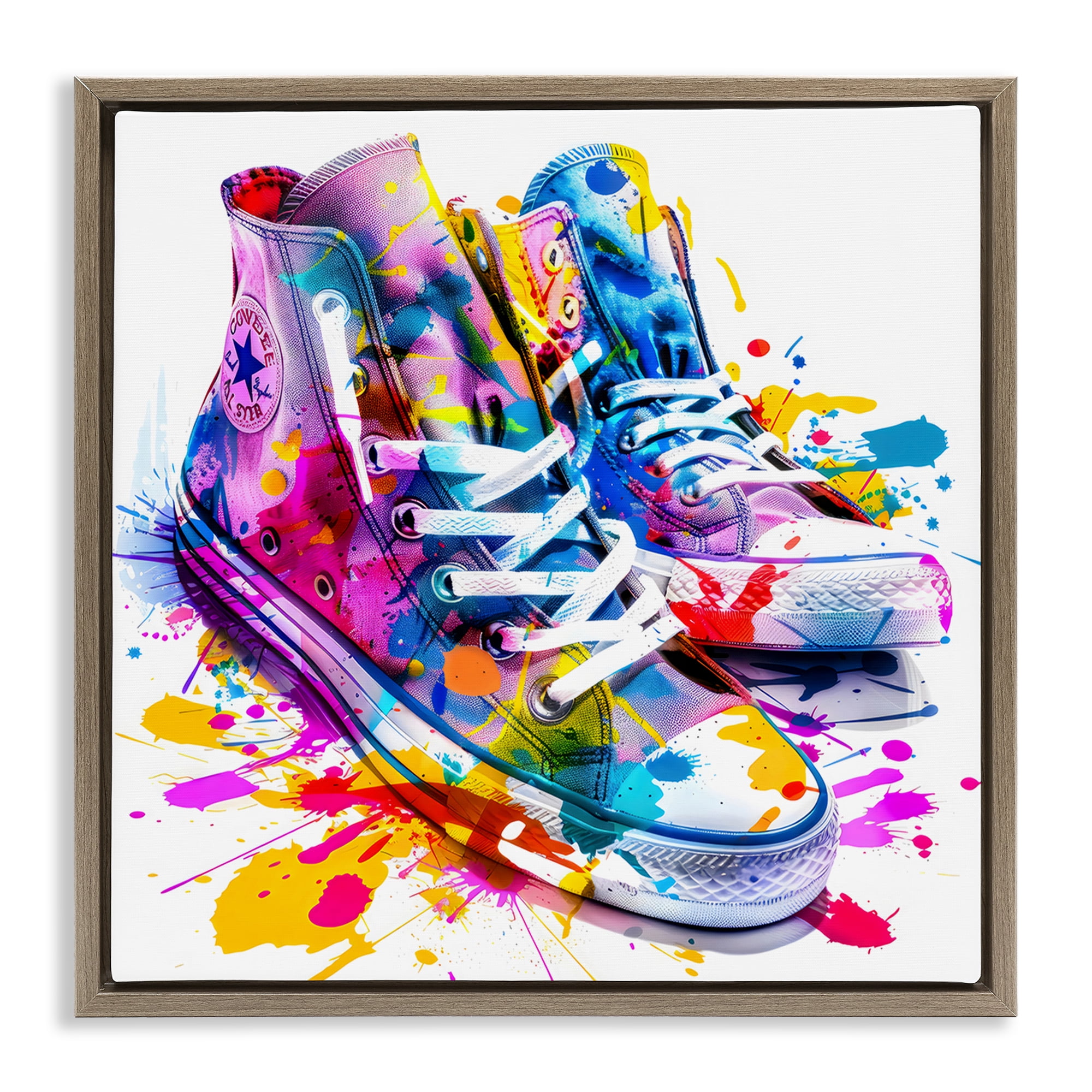 Stupell Industries High Top Sneakers Splash Brown Framed Floater Canvas Wall Art, design by Creative Studio