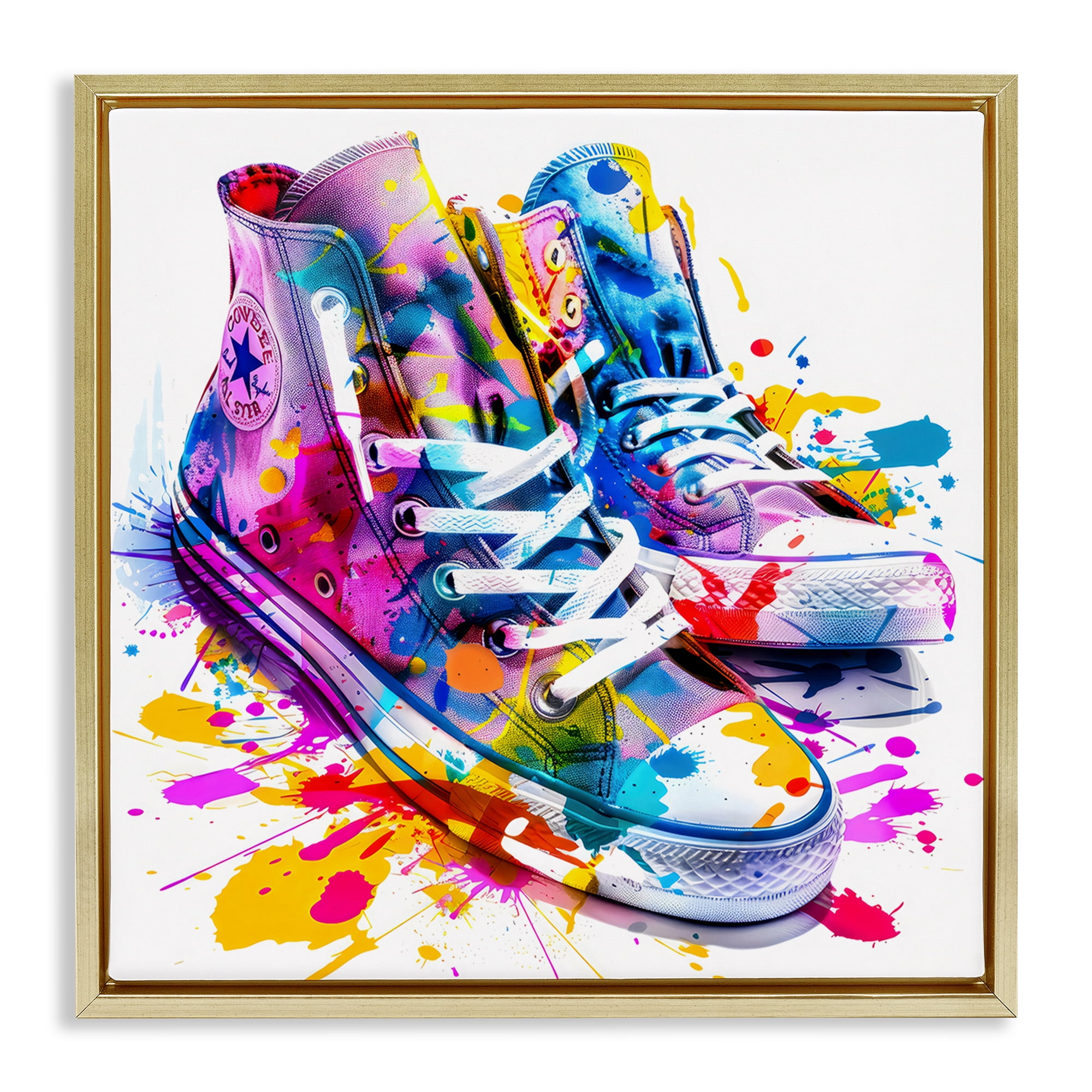 Stupell Industries High Top Sneakers Splash Gold Framed Floater Canvas Wall Art, design by Creative Studio