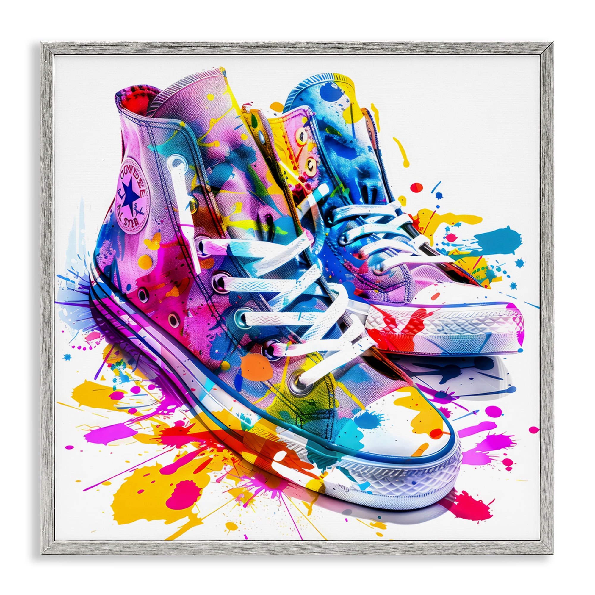 Stupell Industries High Top Sneakers Splash Gray Framed Giclee Art, design by Creative Studio