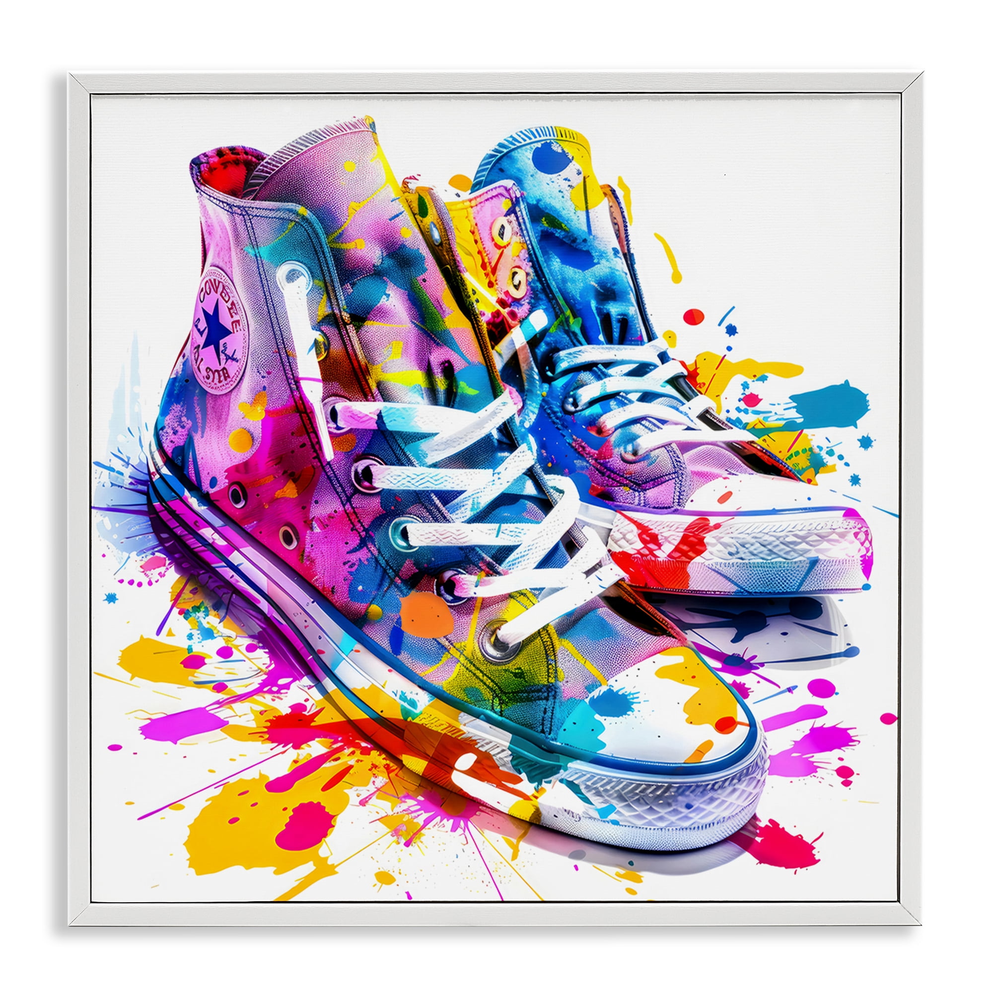 Stupell Industries High Top Sneakers Splash White Framed Giclee Art, design by Creative Studio
